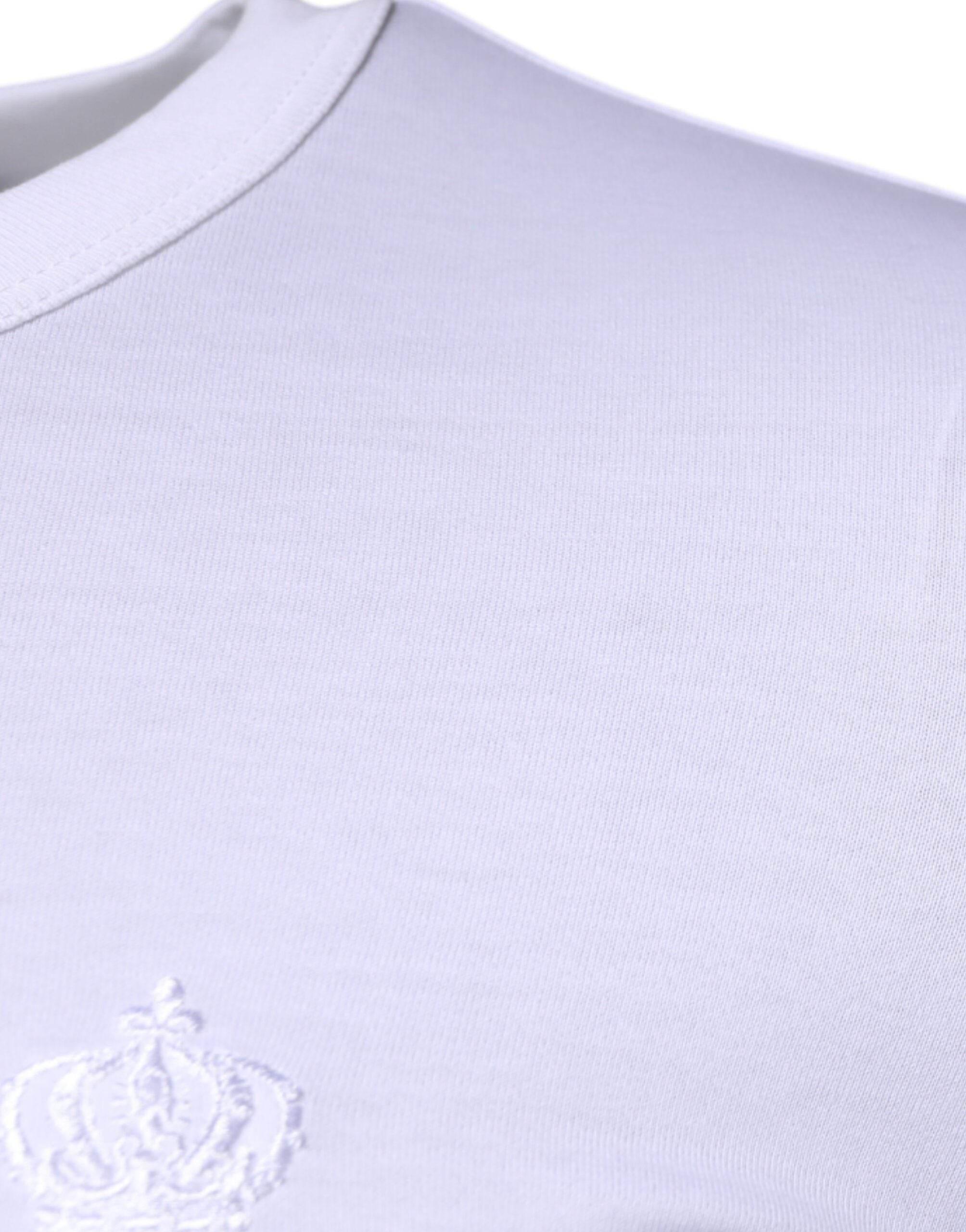 Dolce & Gabbana White Crown Crew Neck Cotton Pullover Sweater - Hilstor