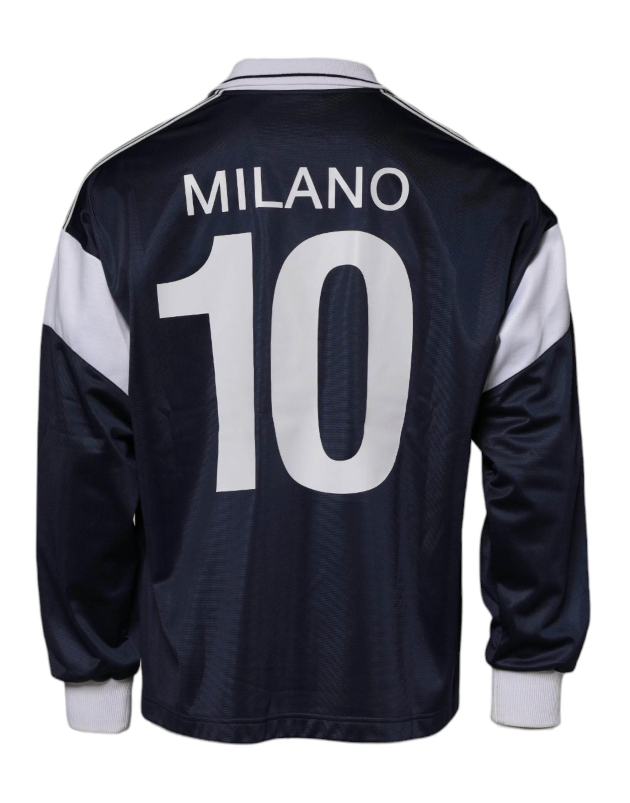 Dolce & Gabbana Blue Logo Jersey Collared Pullover Sweater - Hilstor