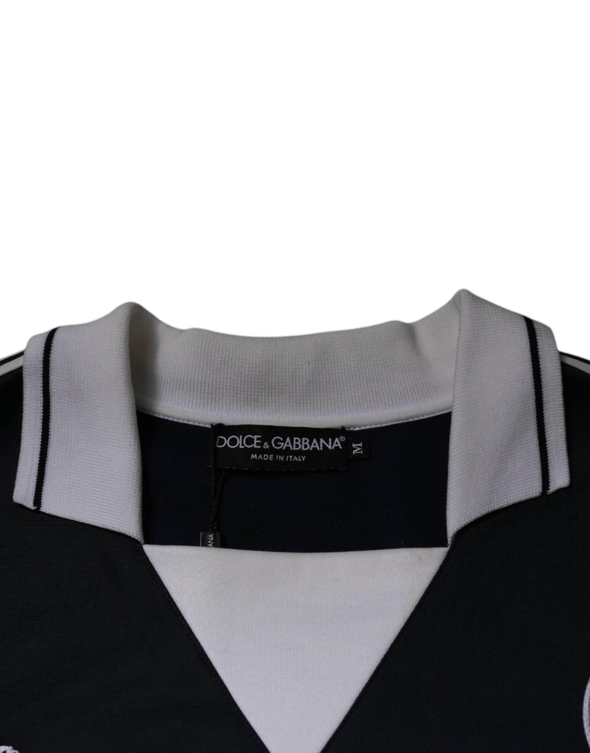 Dolce & Gabbana Blue Logo Jersey Collared Pullover Sweater - Hilstor