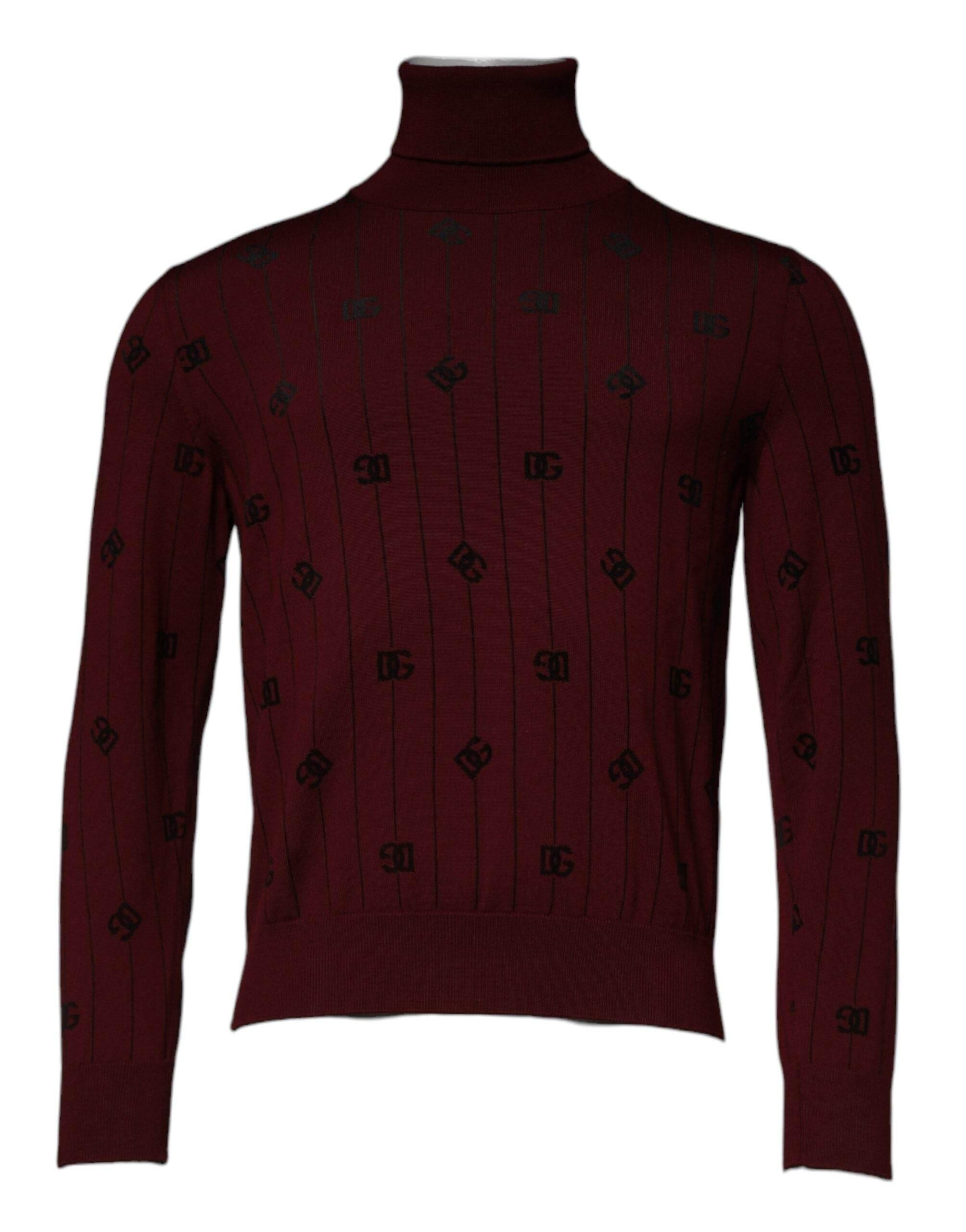 Dolce & Gabbana Maroon Monogram Turtleneck Pullover Sweater - Hilstor