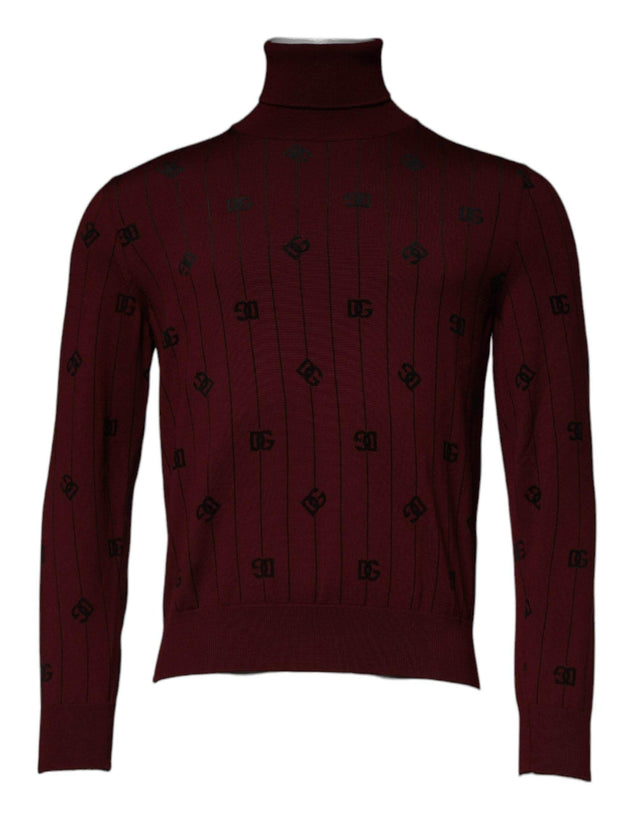 Dolce & Gabbana Maroon Monogram Turtleneck Pullover Sweater - Hilstor