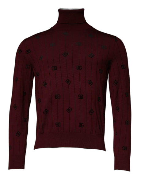 Dolce & Gabbana Maroon Monogram Turtleneck Pullover Sweater - Hilstor