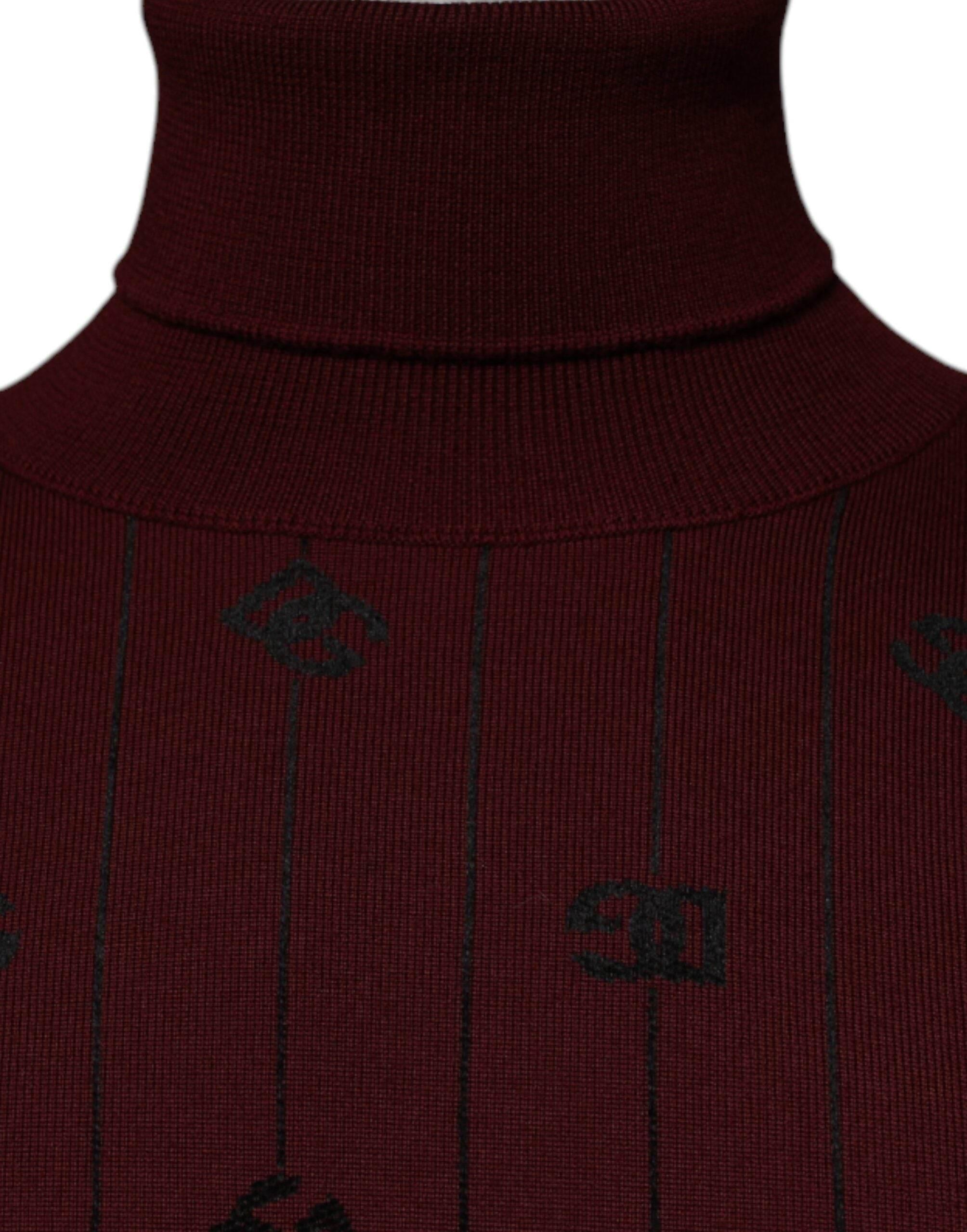 Dolce & Gabbana Maroon Monogram Turtleneck Pullover Sweater - Hilstor