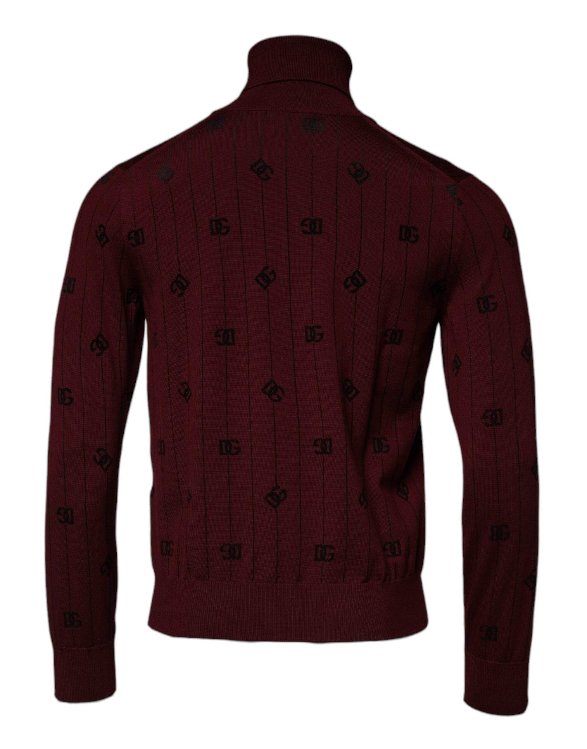 Dolce & Gabbana Maroon Monogram Turtleneck Pullover Sweater - Hilstor