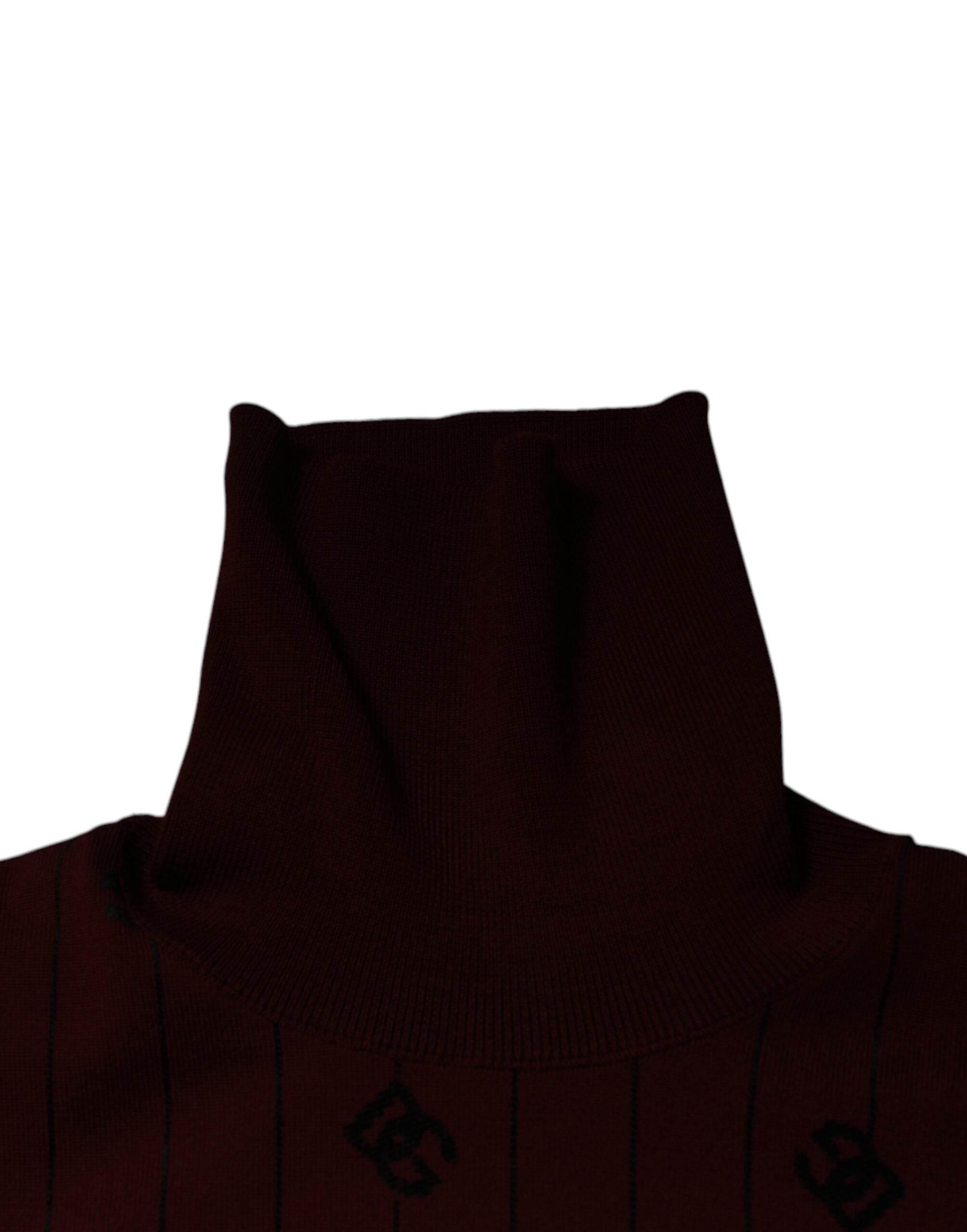 Dolce & Gabbana Maroon Monogram Turtleneck Pullover Sweater - Hilstor
