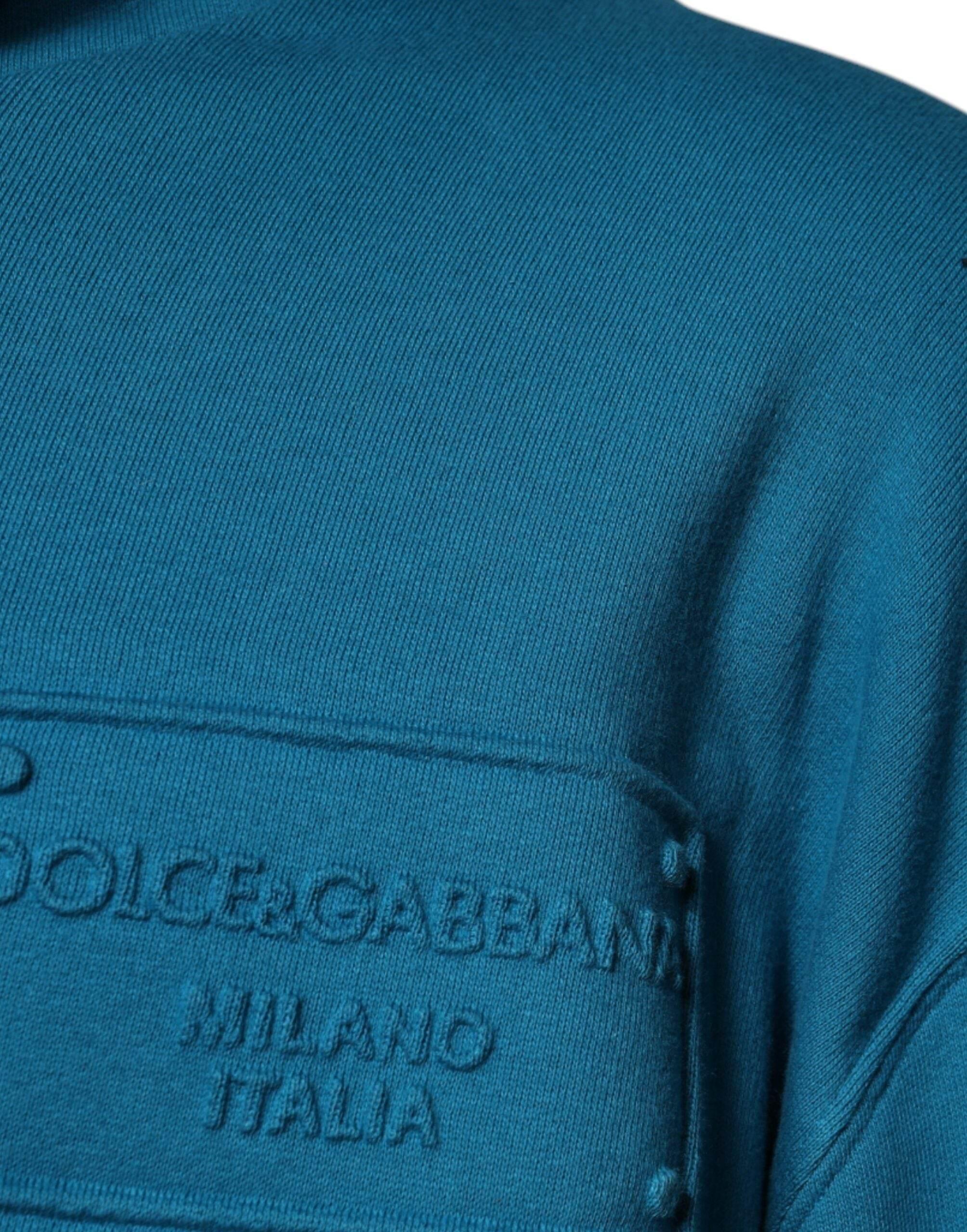 Dolce & Gabbana Blue Logo Cotton Hooded Sweatshirt Sweater - Hilstor