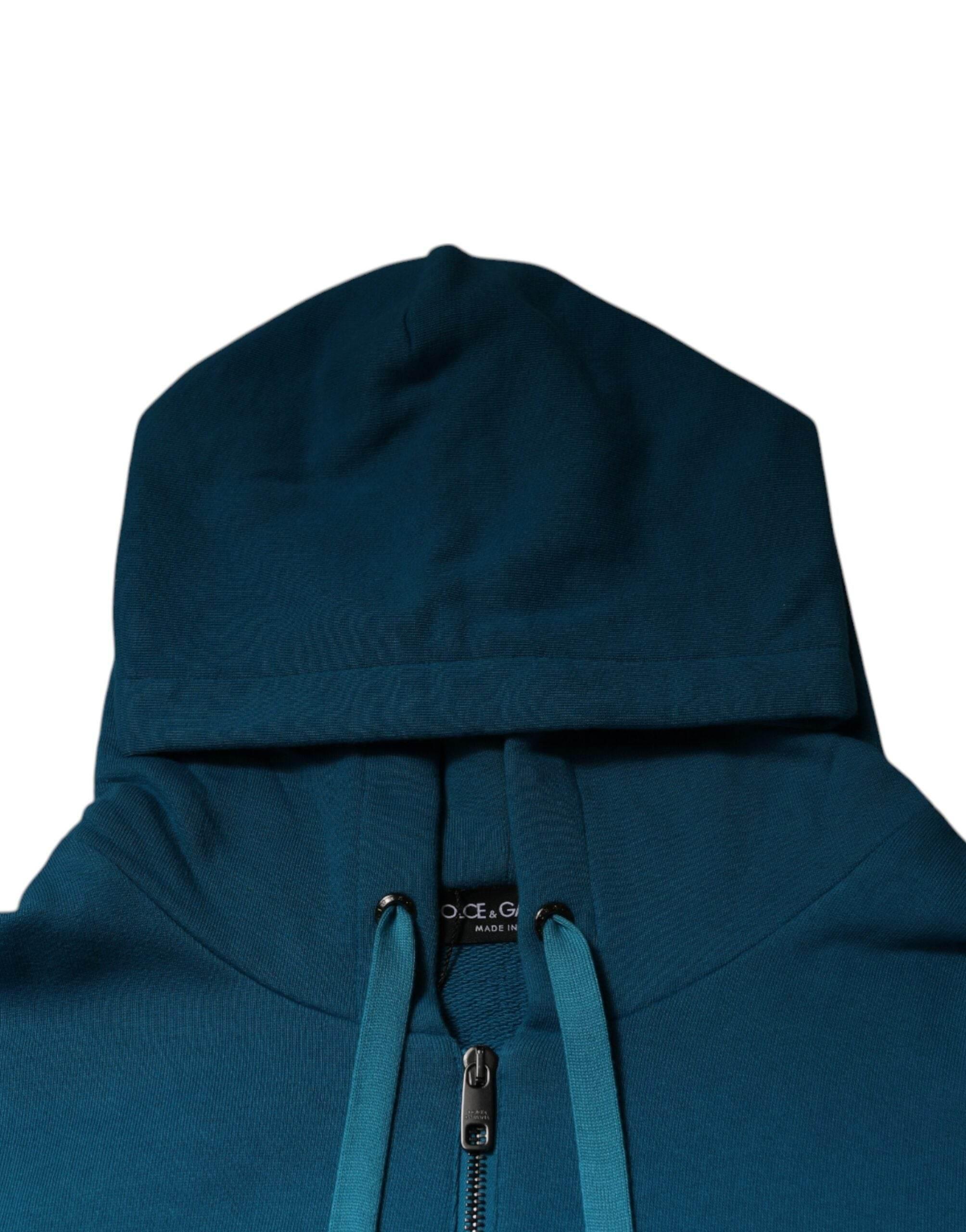 Dolce & Gabbana Blue Logo Cotton Hooded Sweatshirt Sweater - Hilstor