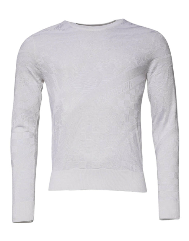 Dolce & Gabbana White Silk Crew Neck Men Pullover Sweater - Hilstor