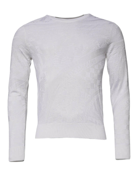 Dolce & Gabbana White Silk Crew Neck Men Pullover Sweater - Hilstor