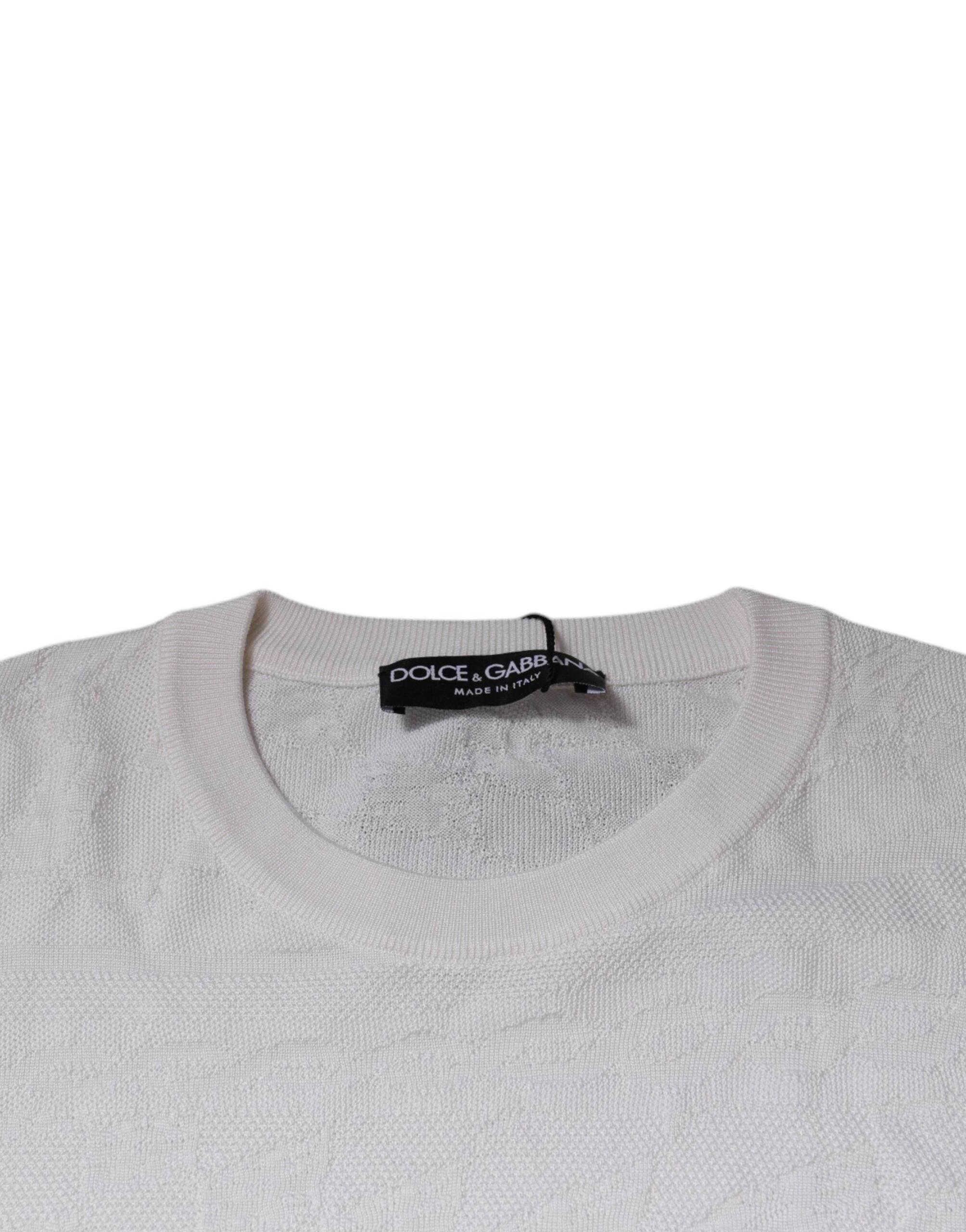 Dolce & Gabbana White Silk Crew Neck Men Pullover Sweater - Hilstor