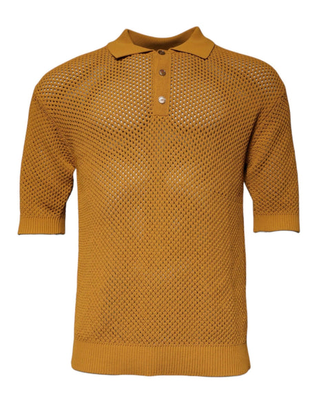 Dolce & Gabbana Brown Perforated Collared Short Sleeves T-shirt - Hilstor