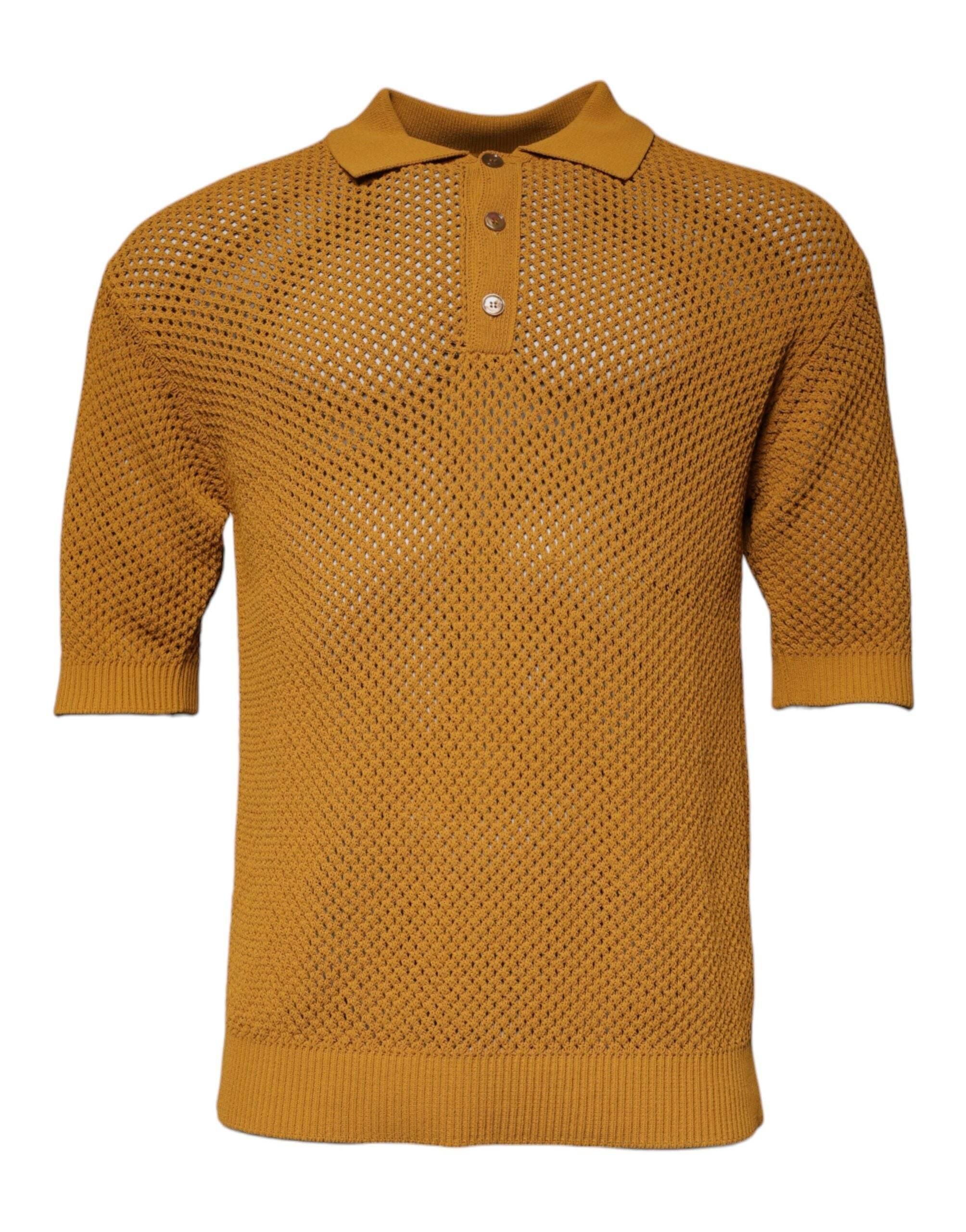 Dolce & Gabbana Brown Perforated Collared Short Sleeves T-shirt - Hilstor