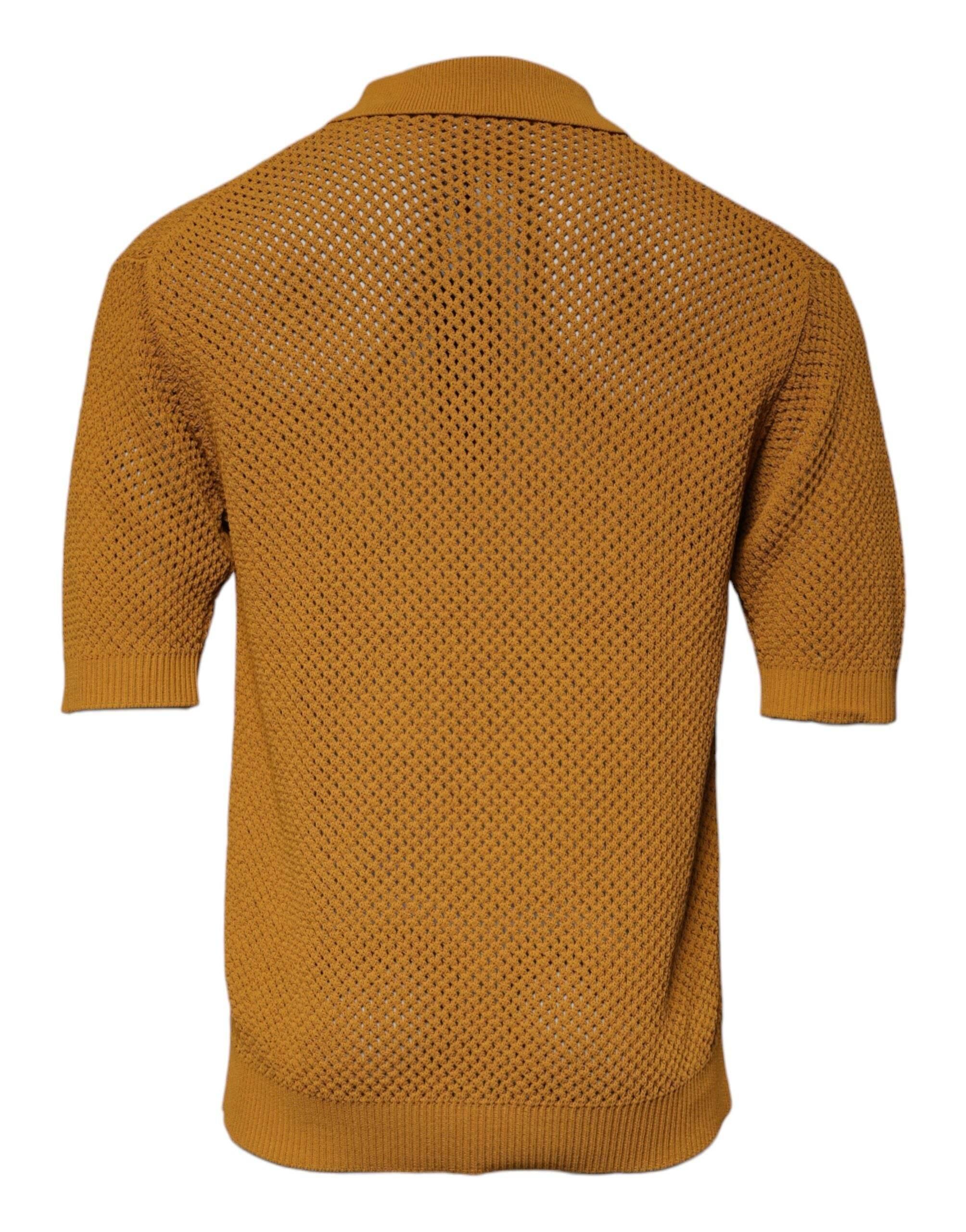 Dolce & Gabbana Brown Perforated Collared Short Sleeves T-shirt - Hilstor