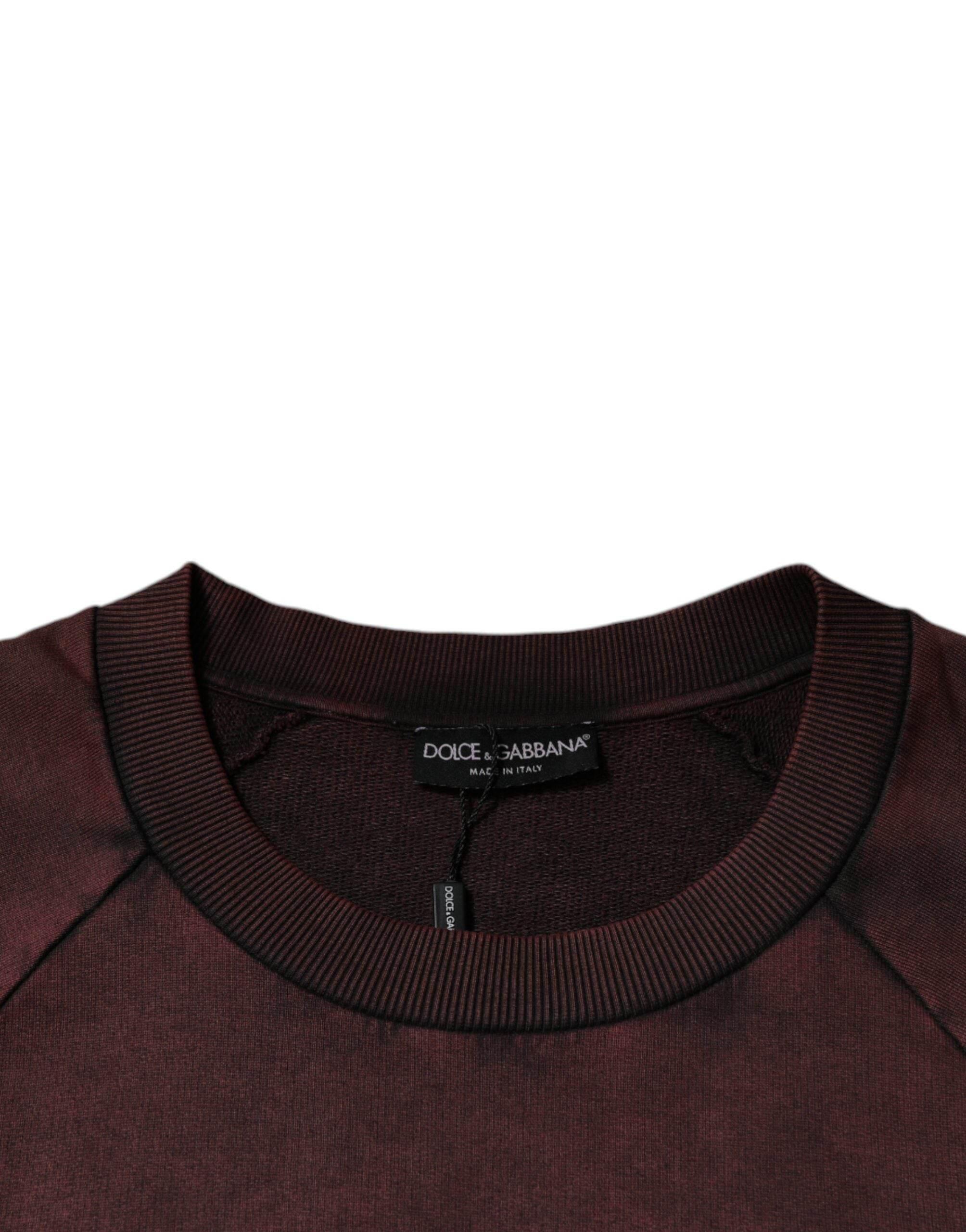 Dolce & Gabbana Brown Logo Cotton Crew Neck Pullover Sweater - Hilstor