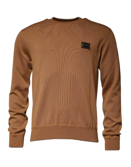 Dolce & Gabbana Brown Logo Plaque Crew Neck Pullover Sweater - Hilstor