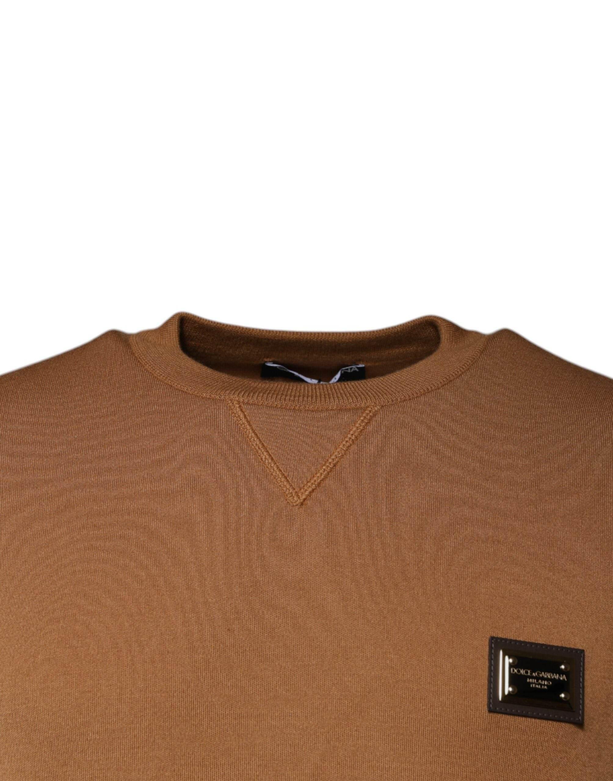 Dolce & Gabbana Brown Logo Plaque Crew Neck Pullover Sweater - Hilstor
