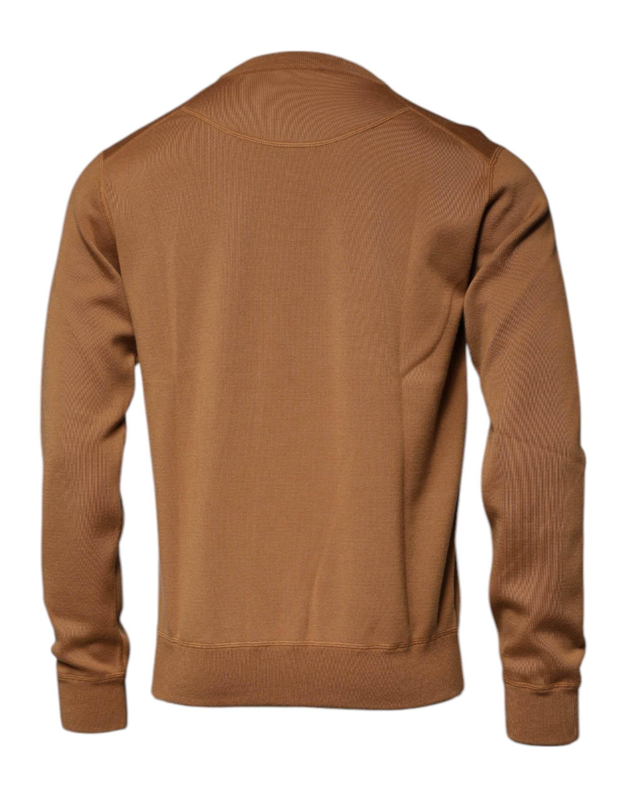 Dolce & Gabbana Brown Logo Plaque Crew Neck Pullover Sweater - Hilstor