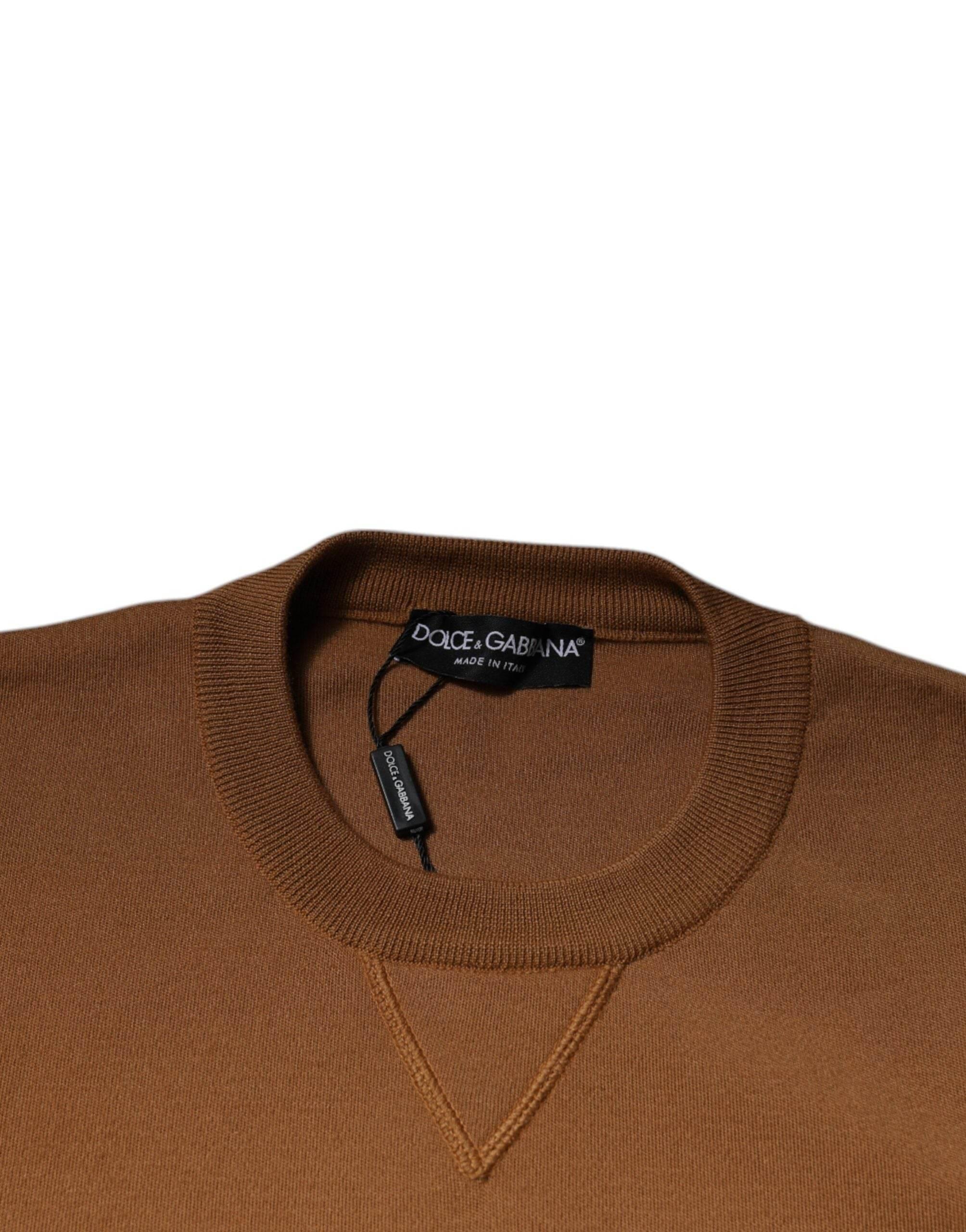 Dolce & Gabbana Brown Logo Plaque Crew Neck Pullover Sweater - Hilstor