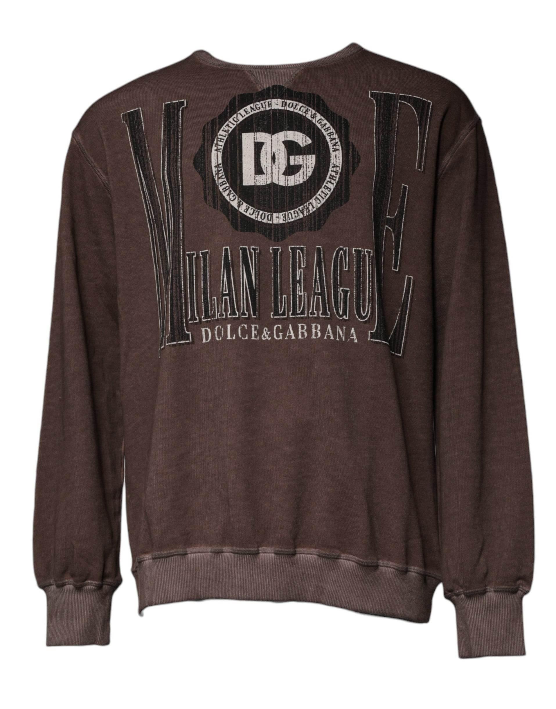 Dolce & Gabbana Brown Logo Print Crew Neck Pullover Sweater - Hilstor