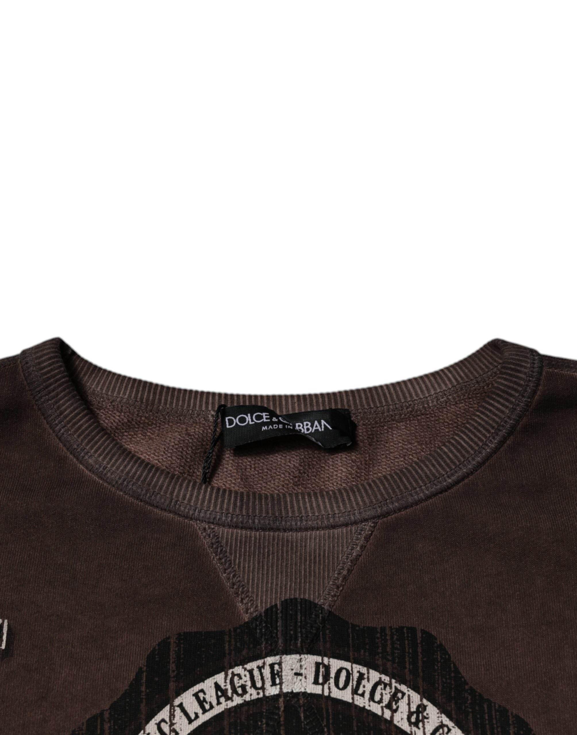 Dolce & Gabbana Brown Logo Print Crew Neck Pullover Sweater - Hilstor