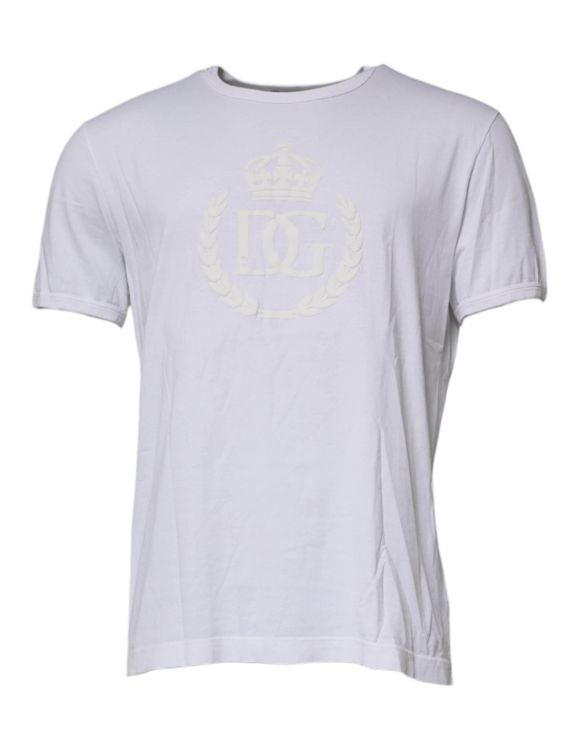 Dolce & Gabbana White Logo Embossed Cotton Crewneck T-shirt - Hilstor
