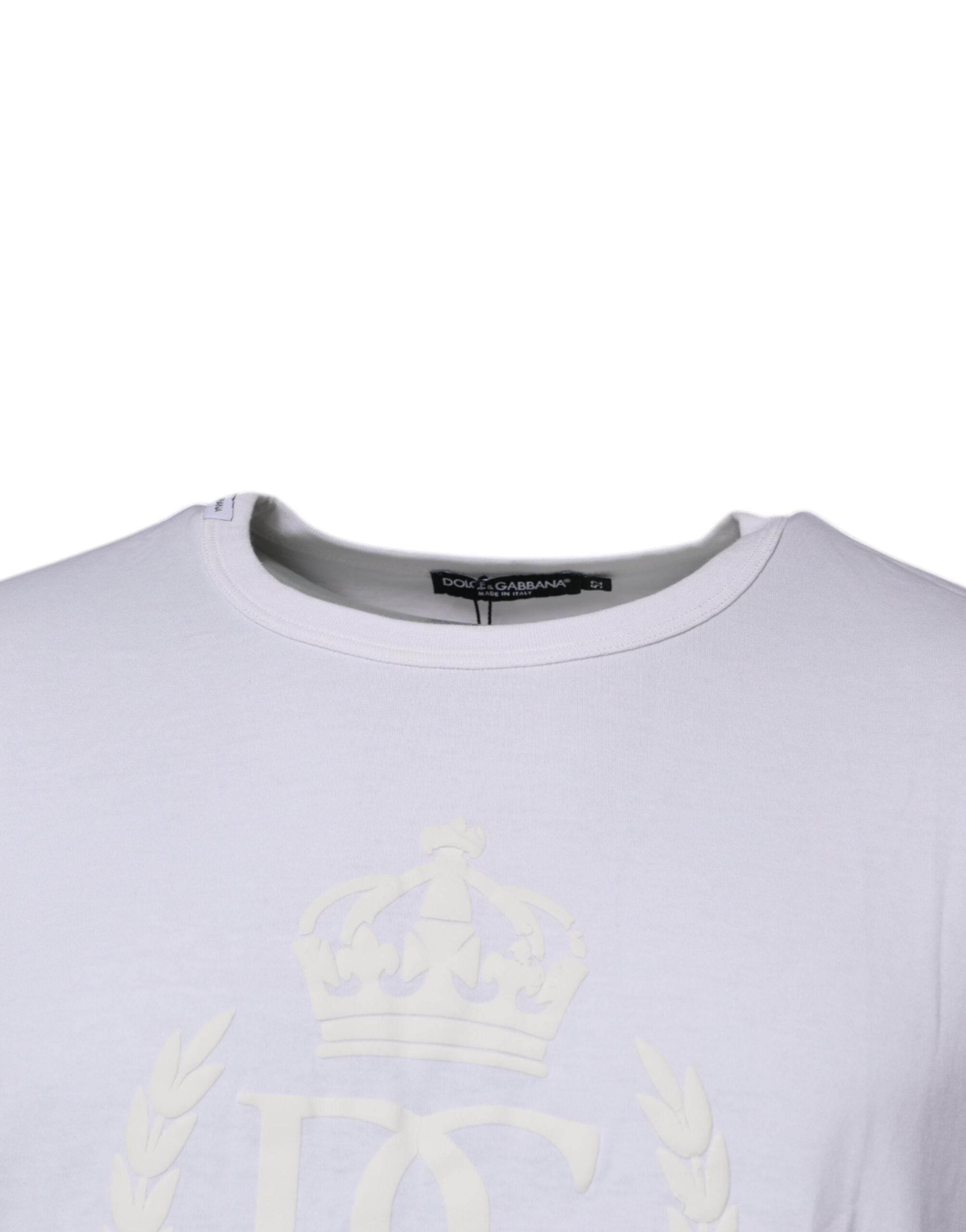 Dolce & Gabbana White Logo Embossed Cotton Crewneck T-shirt - Hilstor