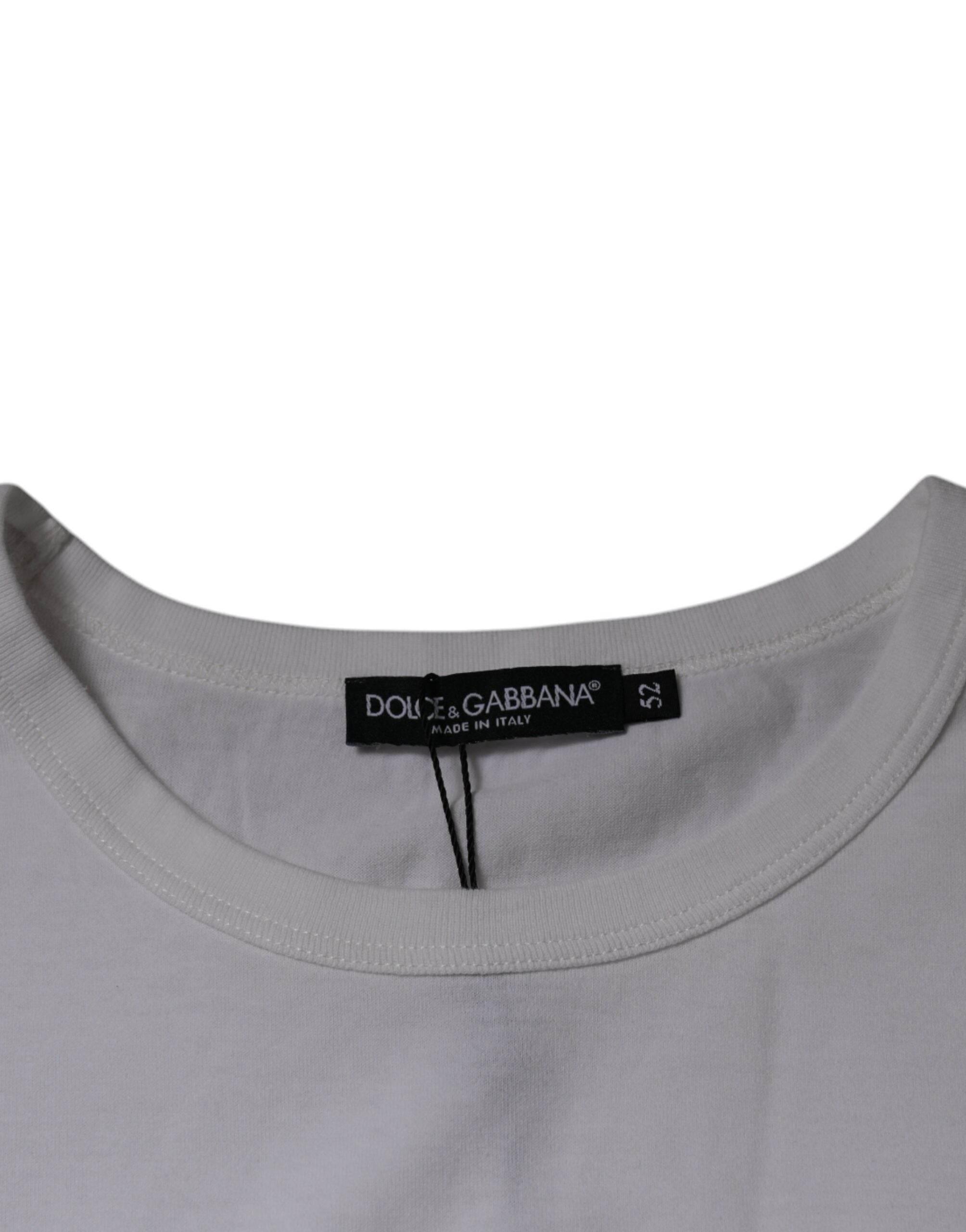 Dolce & Gabbana White Logo Embossed Cotton Crewneck T-shirt - Hilstor