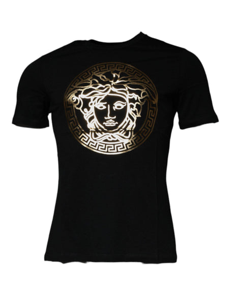 Versace Black Medusa Print Cotton Crew Neck Men T-shirt - Hilstor