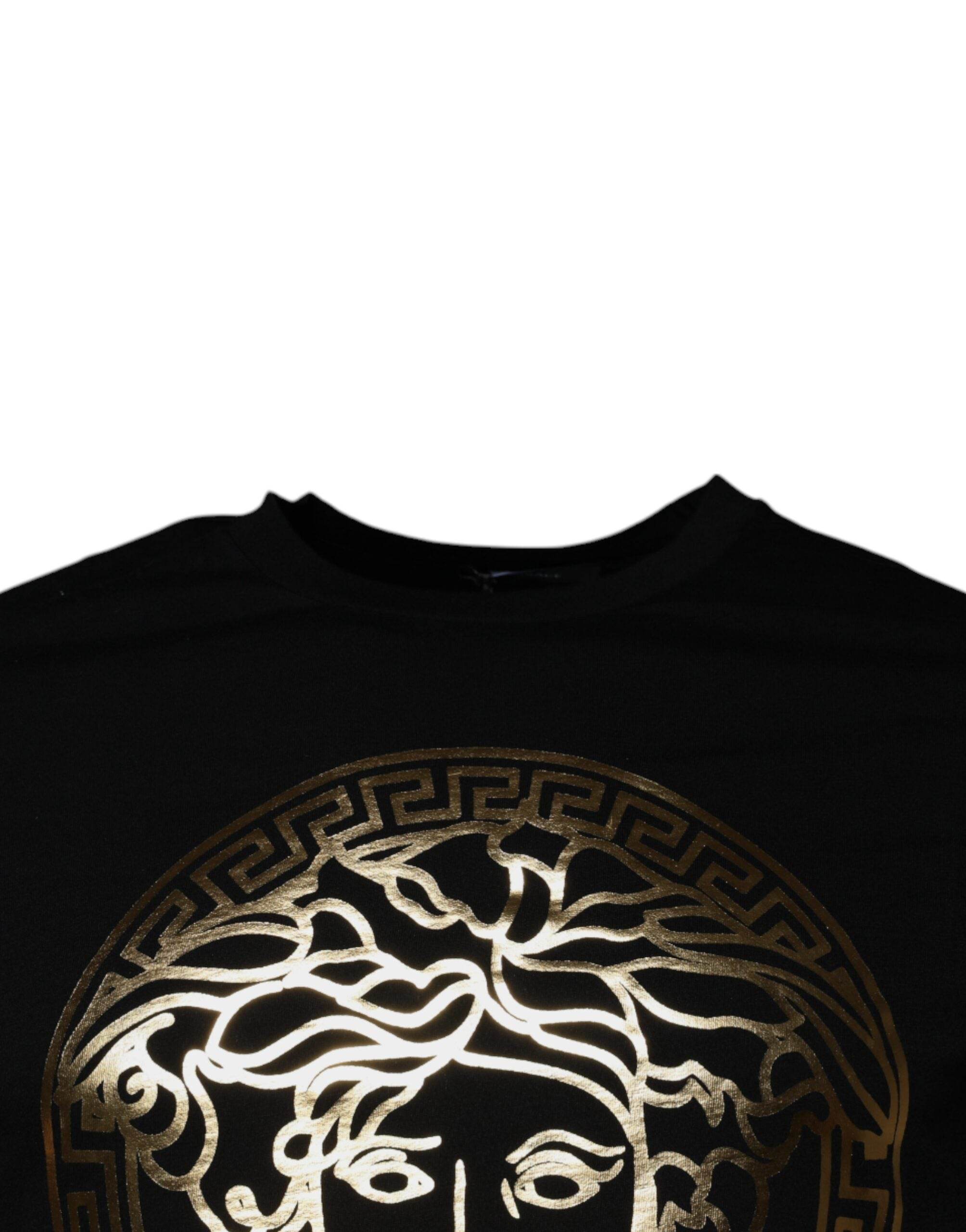 Versace Black Medusa Print Cotton Crew Neck Men T-shirt - Hilstor