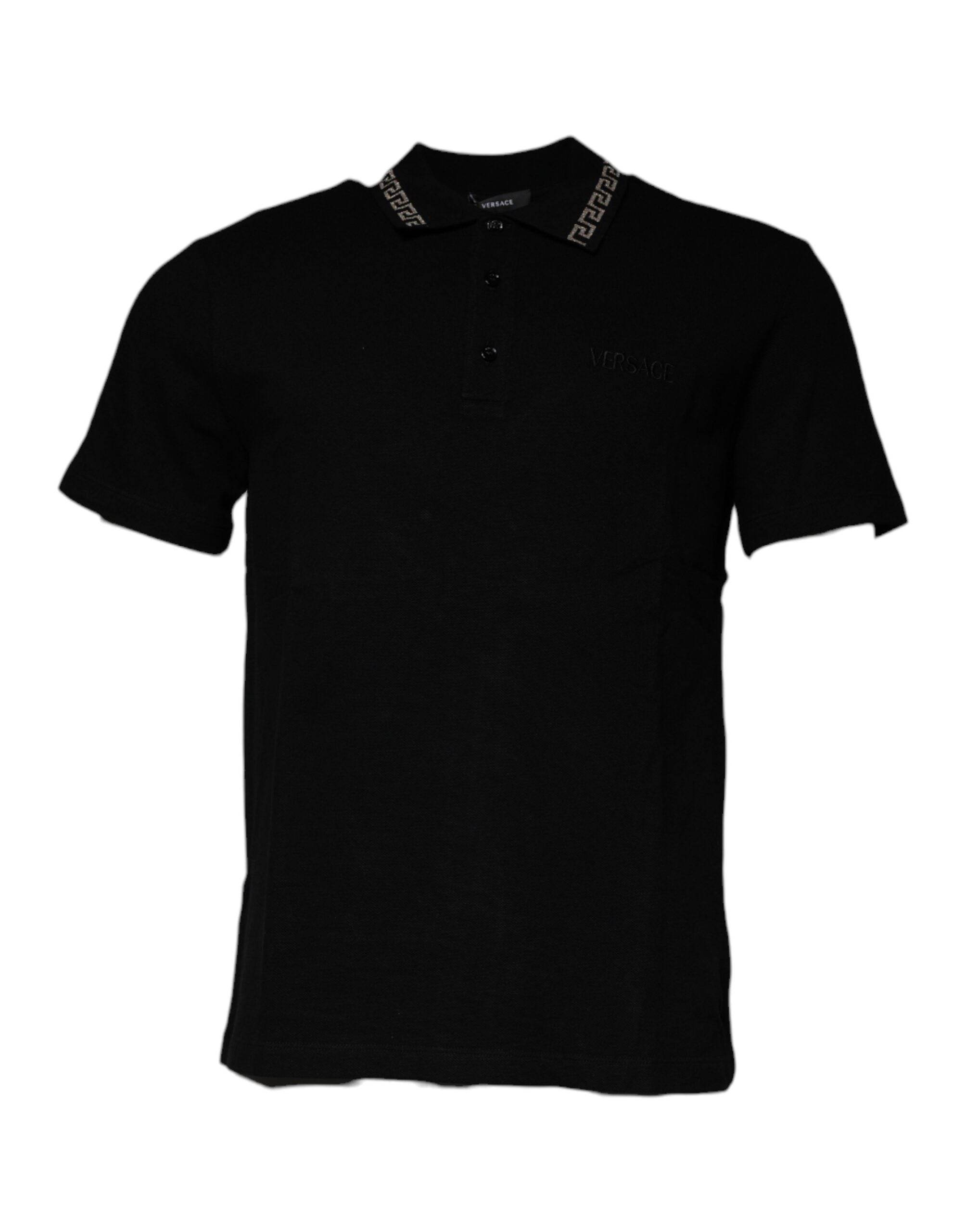 Versace Black Viscose Collared Polo Short Sleeves T-shirt - Hilstor