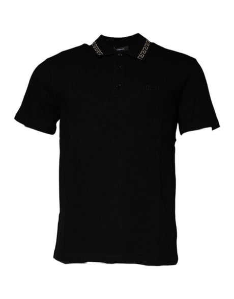 Versace Black Viscose Collared Polo Short Sleeves T-shirt - Hilstor