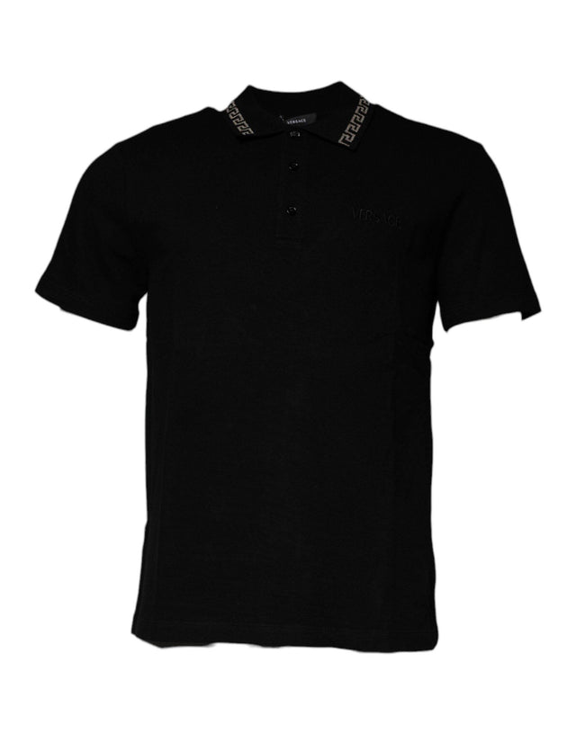 Versace Black Viscose Collared Polo Short Sleeves T-shirt - Hilstor