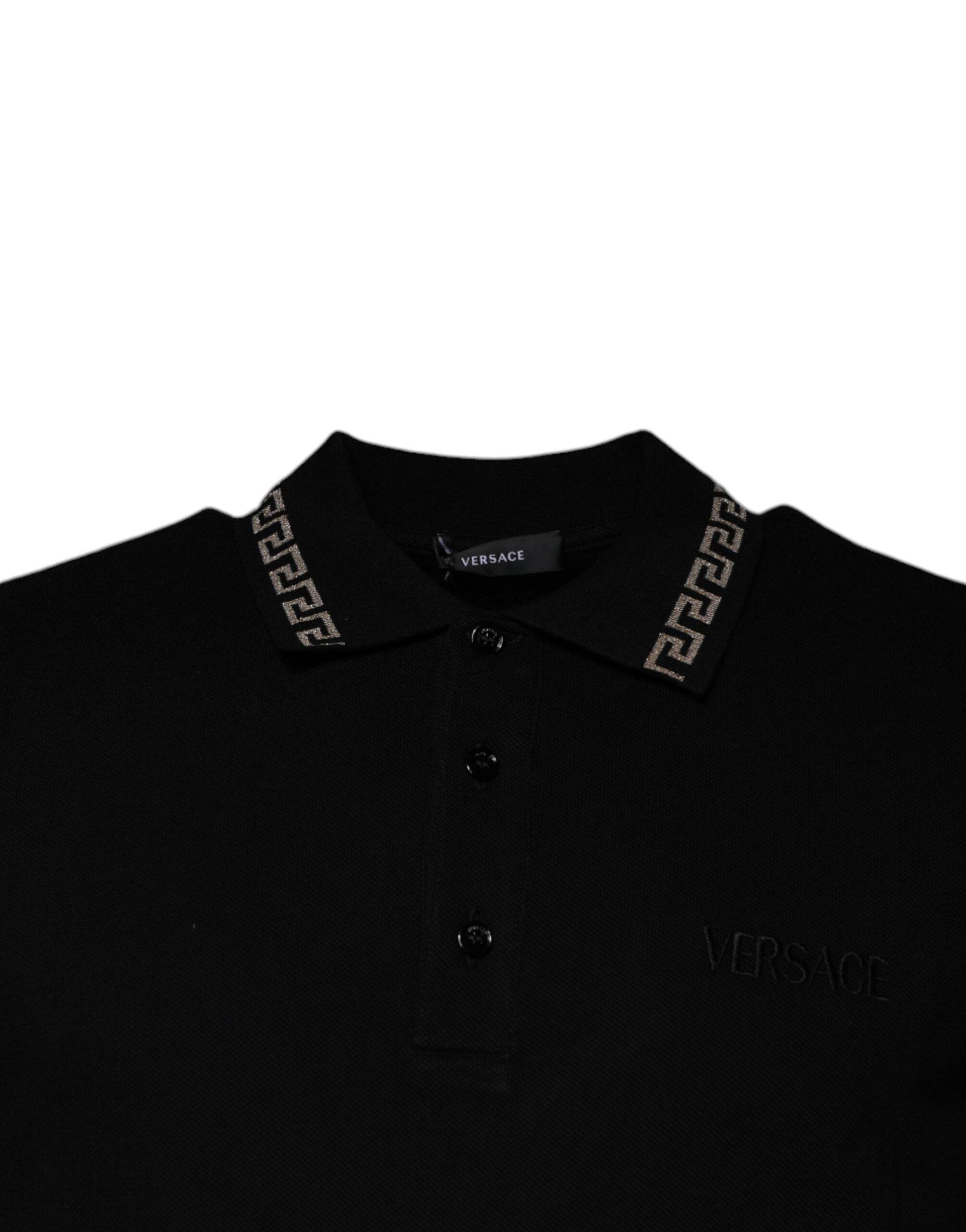 Versace Black Viscose Collared Polo Short Sleeves T-shirt - Hilstor