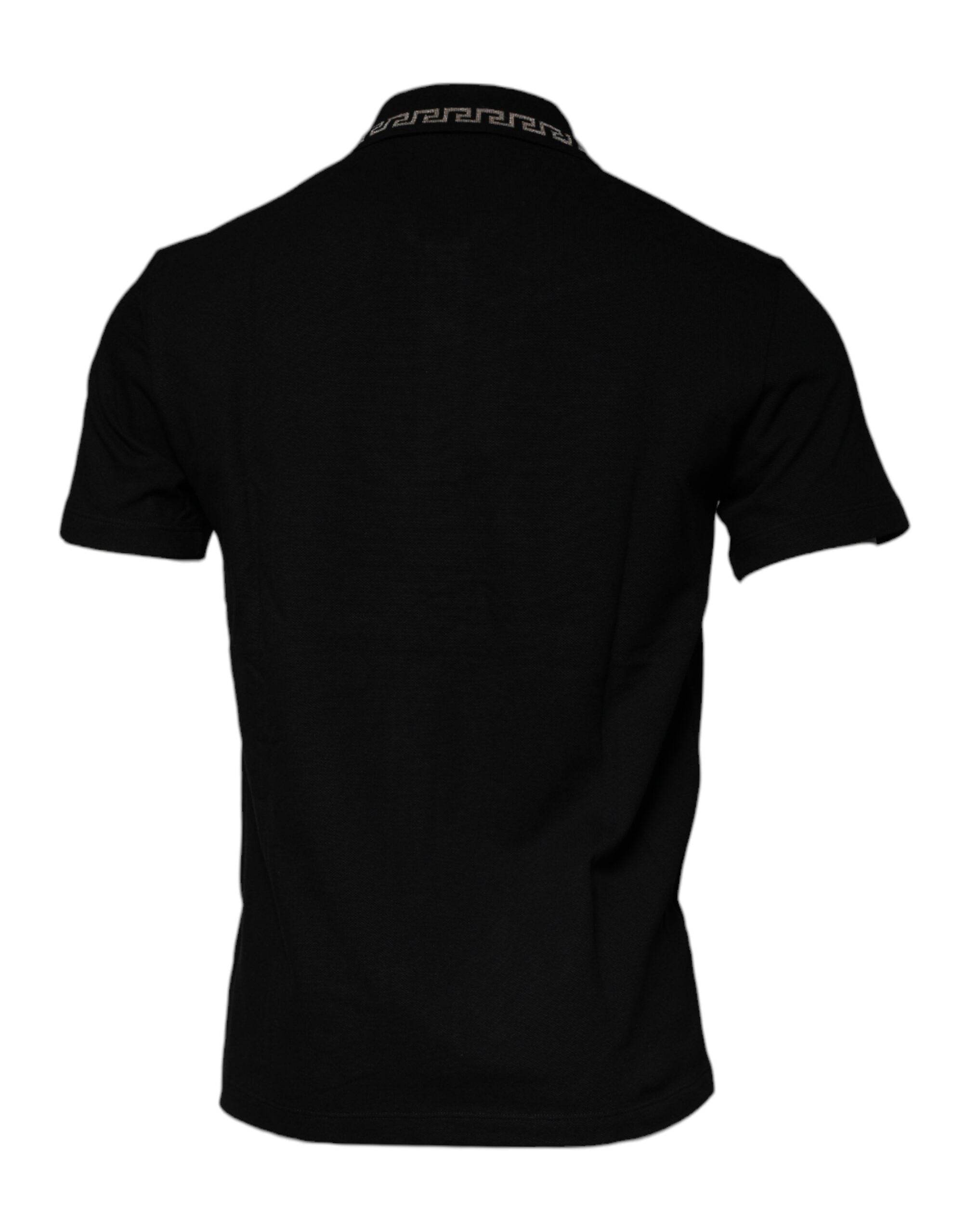 Versace Black Viscose Collared Polo Short Sleeves T-shirt - Hilstor