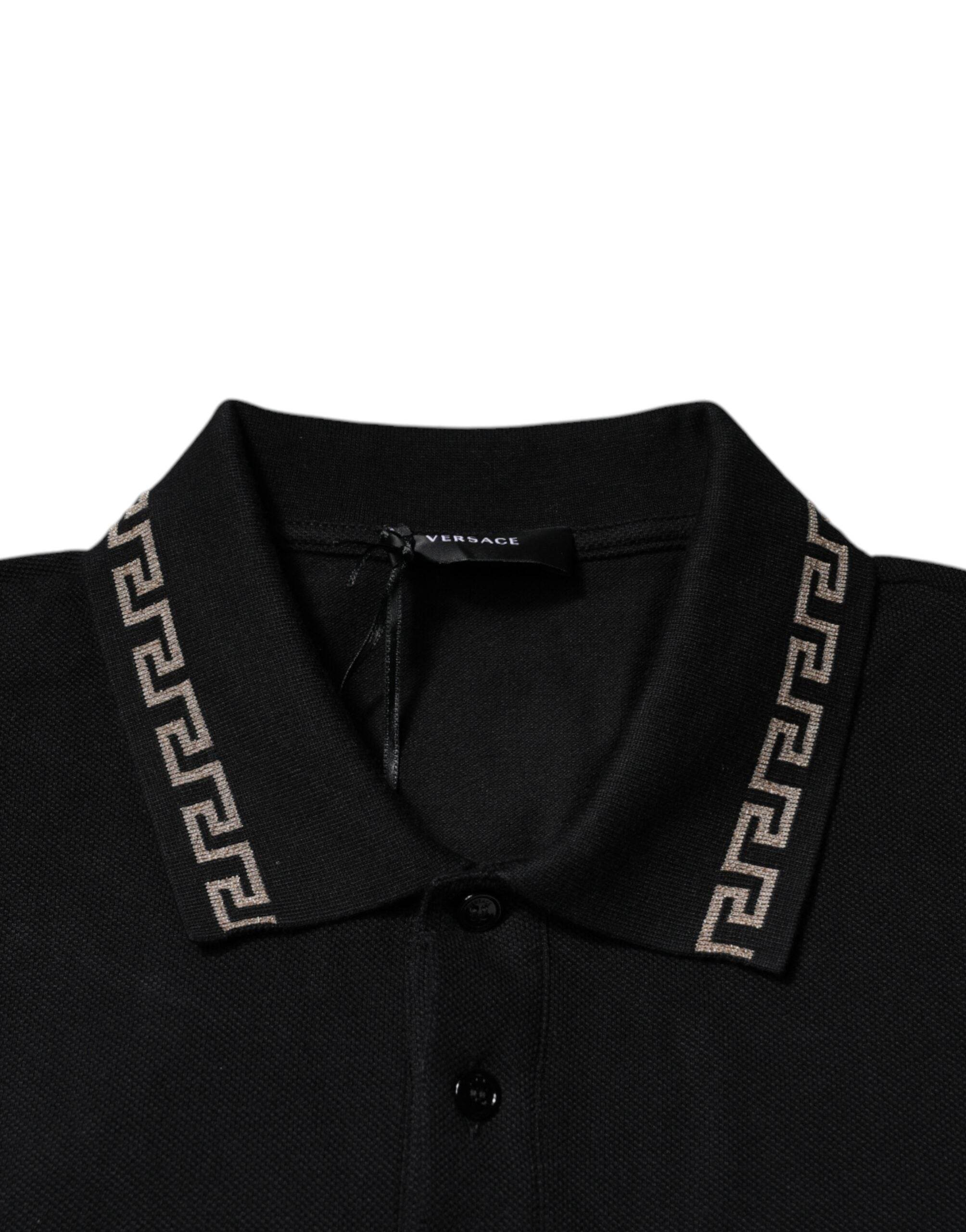 Versace Black Viscose Collared Polo Short Sleeves T-shirt - Hilstor