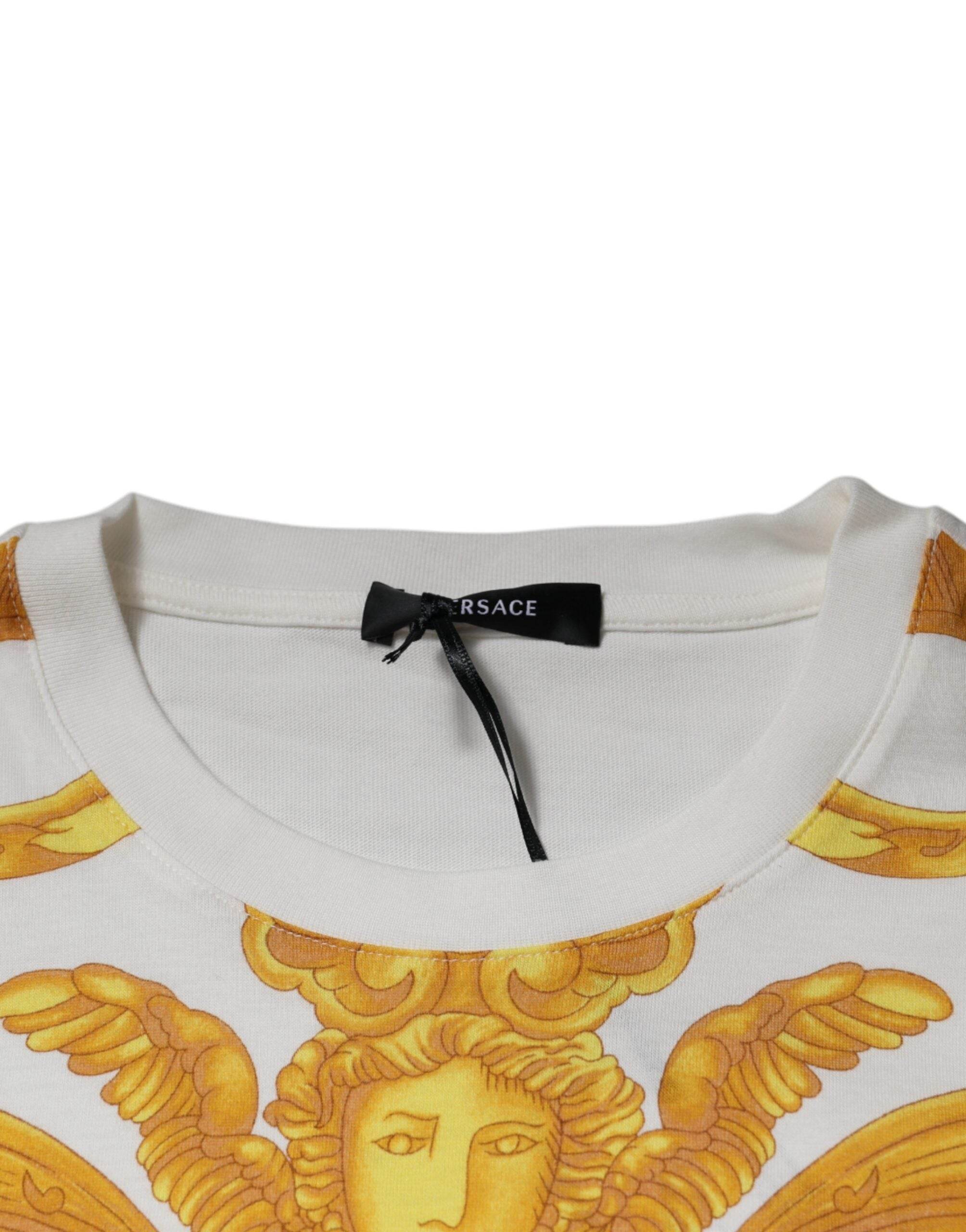 Versace White Medusa Print Cotton Crew Neck T-shirt - Hilstor