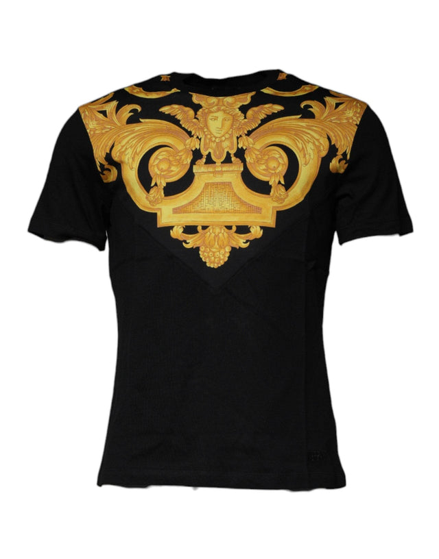 Versace Black Medusa Print Cotton Crew Neck T-shirt - Hilstor