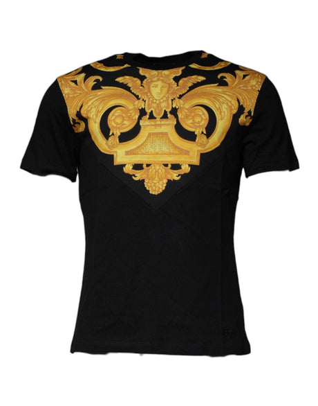 Versace Black Medusa Print Cotton Crew Neck T-shirt - Hilstor
