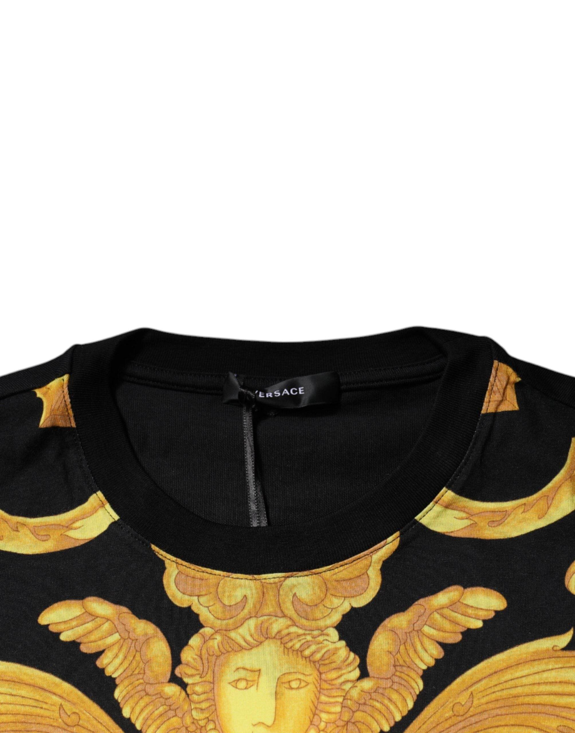 Versace Black Medusa Print Cotton Crew Neck T-shirt - Hilstor