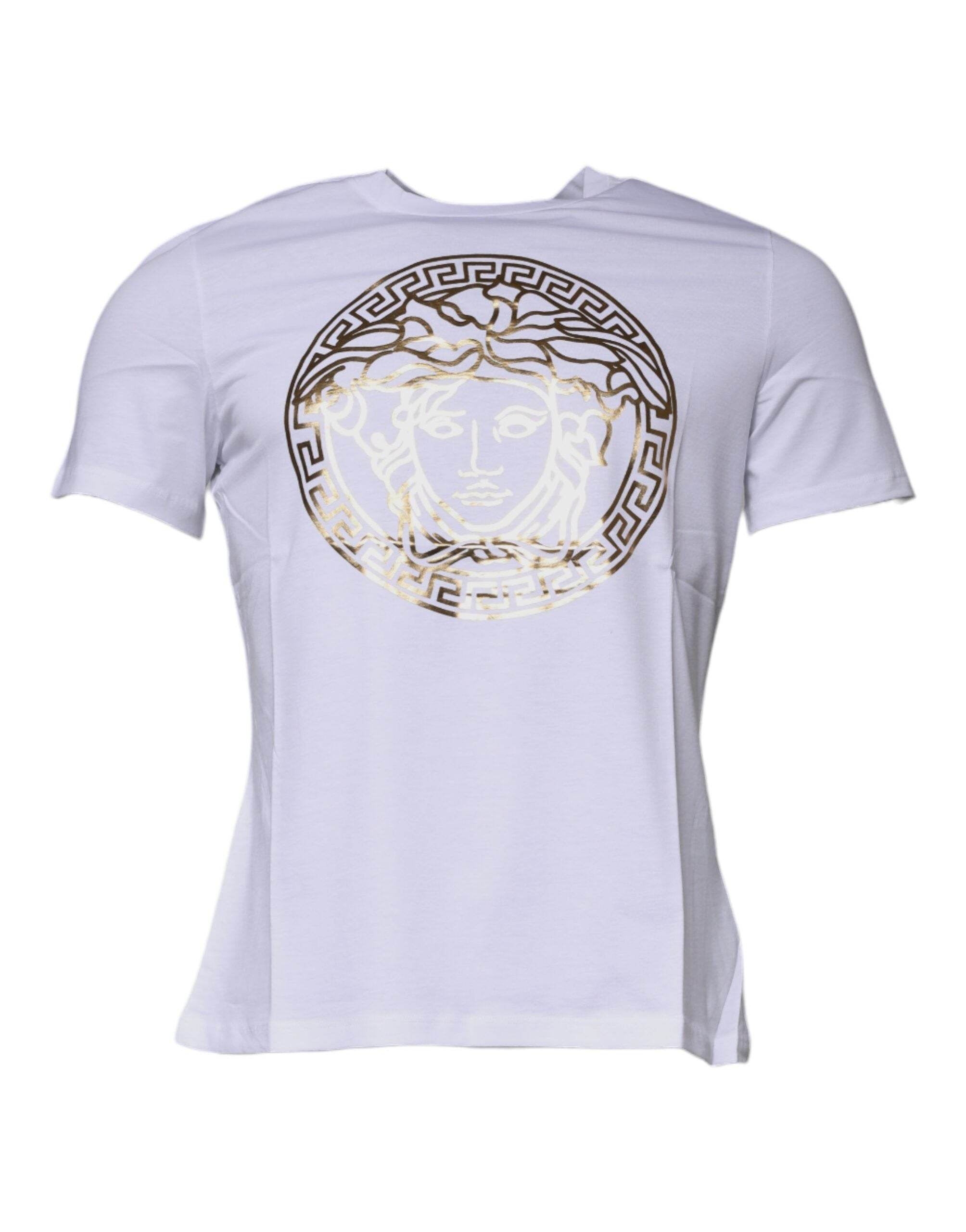 Versace White Medusa Print Cotton Crew Neck T-shirt - Hilstor