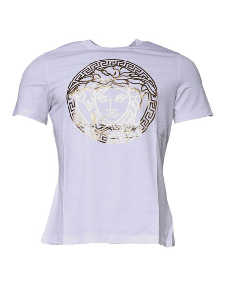 Versace White Medusa Print Cotton Crew Neck T-shirt - Hilstor