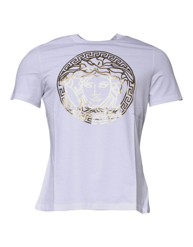 Versace White Medusa Print Cotton Crew Neck T-shirt - Hilstor