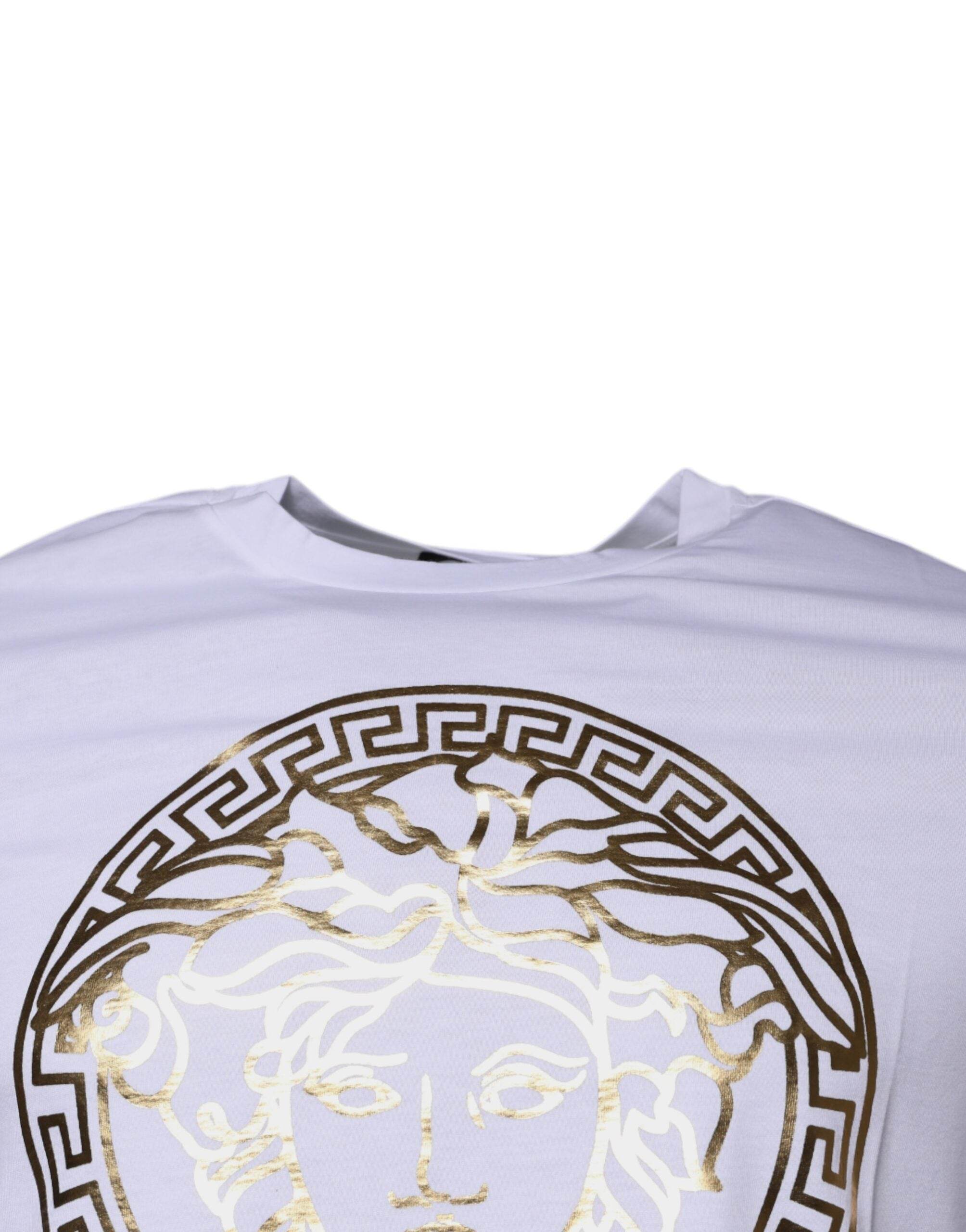 Versace White Medusa Print Cotton Crew Neck T-shirt - Hilstor
