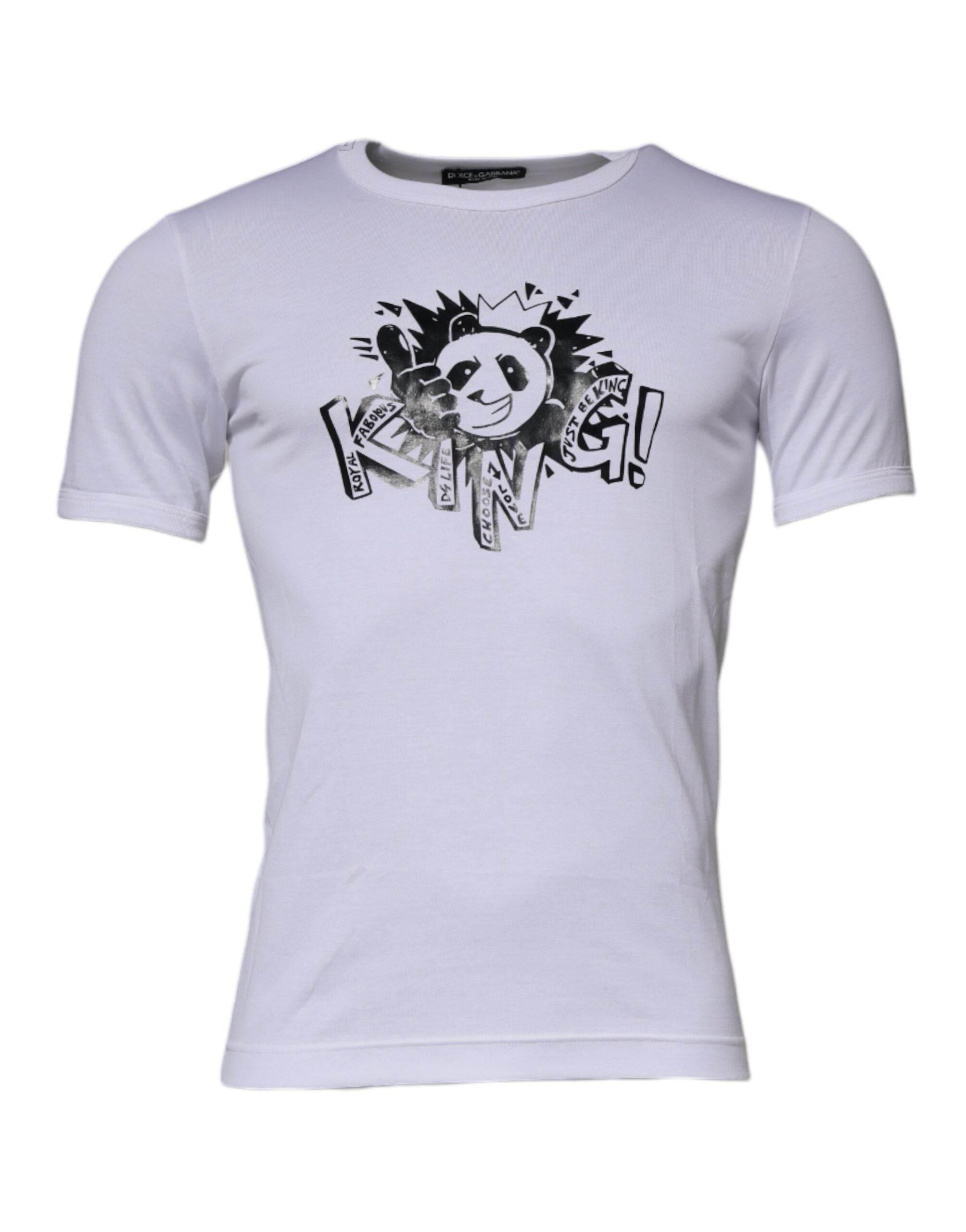 Dolce & Gabbana White Panda King Cotton Crew Neck T-shirt - Hilstor