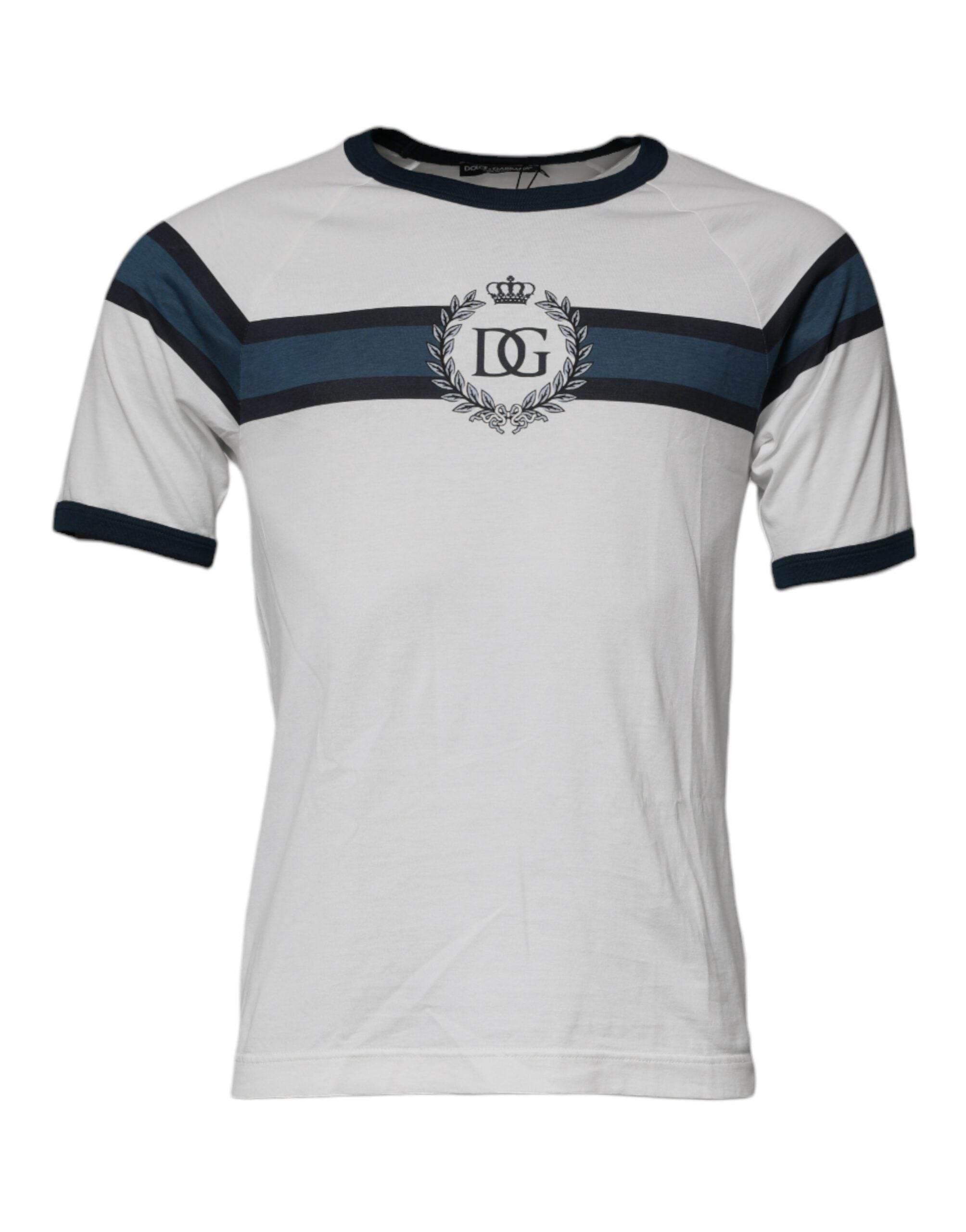 Dolce & Gabbana White DG Crown Cotton Crew Neck T-shirt - Hilstor