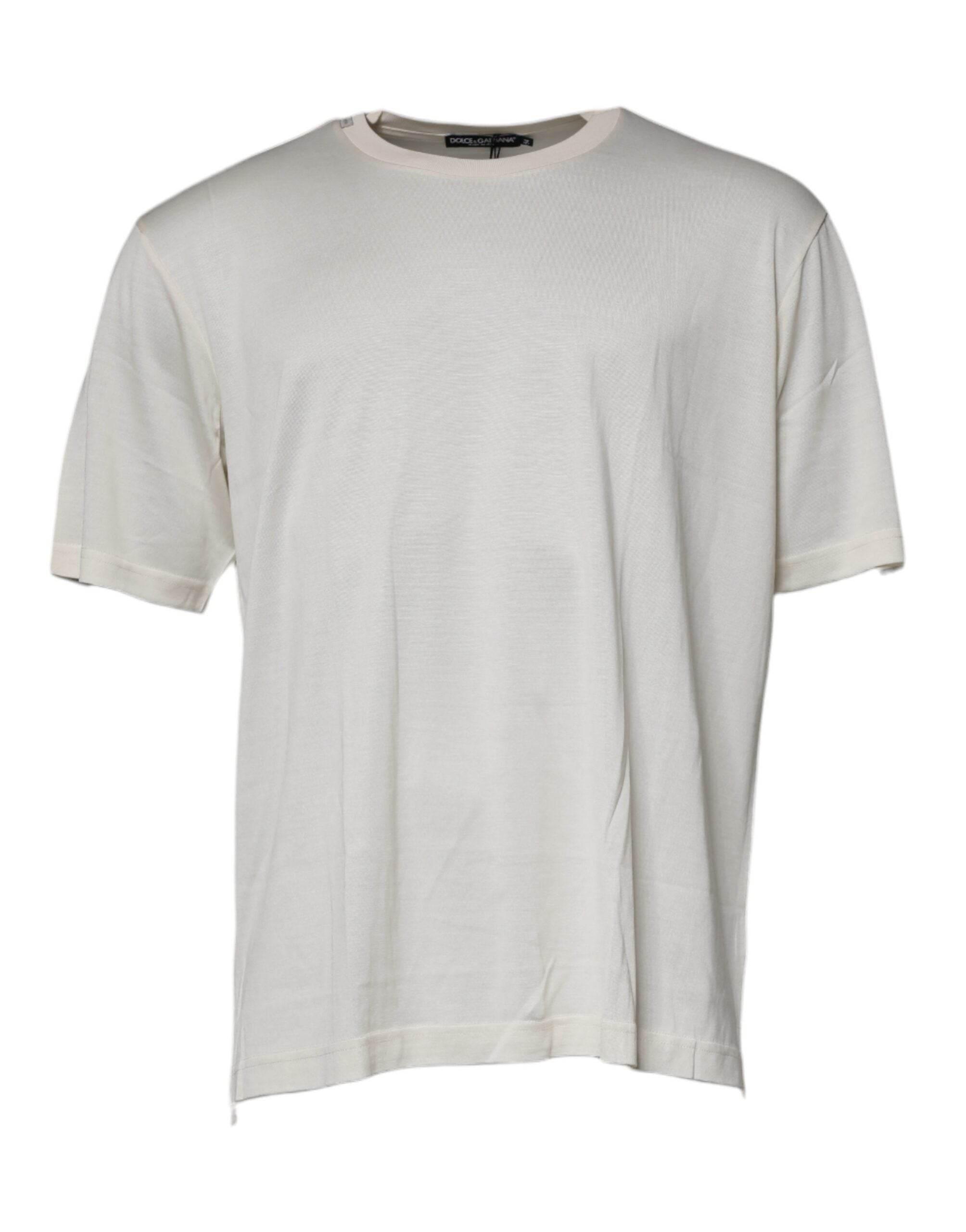 Dolce & Gabbana Off White Silk CrewNeck Short Sleeve T-shirt - Hilstor
