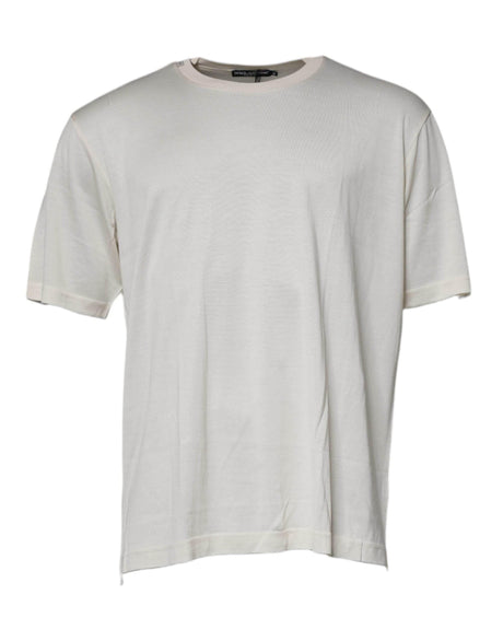 Dolce & Gabbana Off White Silk CrewNeck Short Sleeve T-shirt - Hilstor