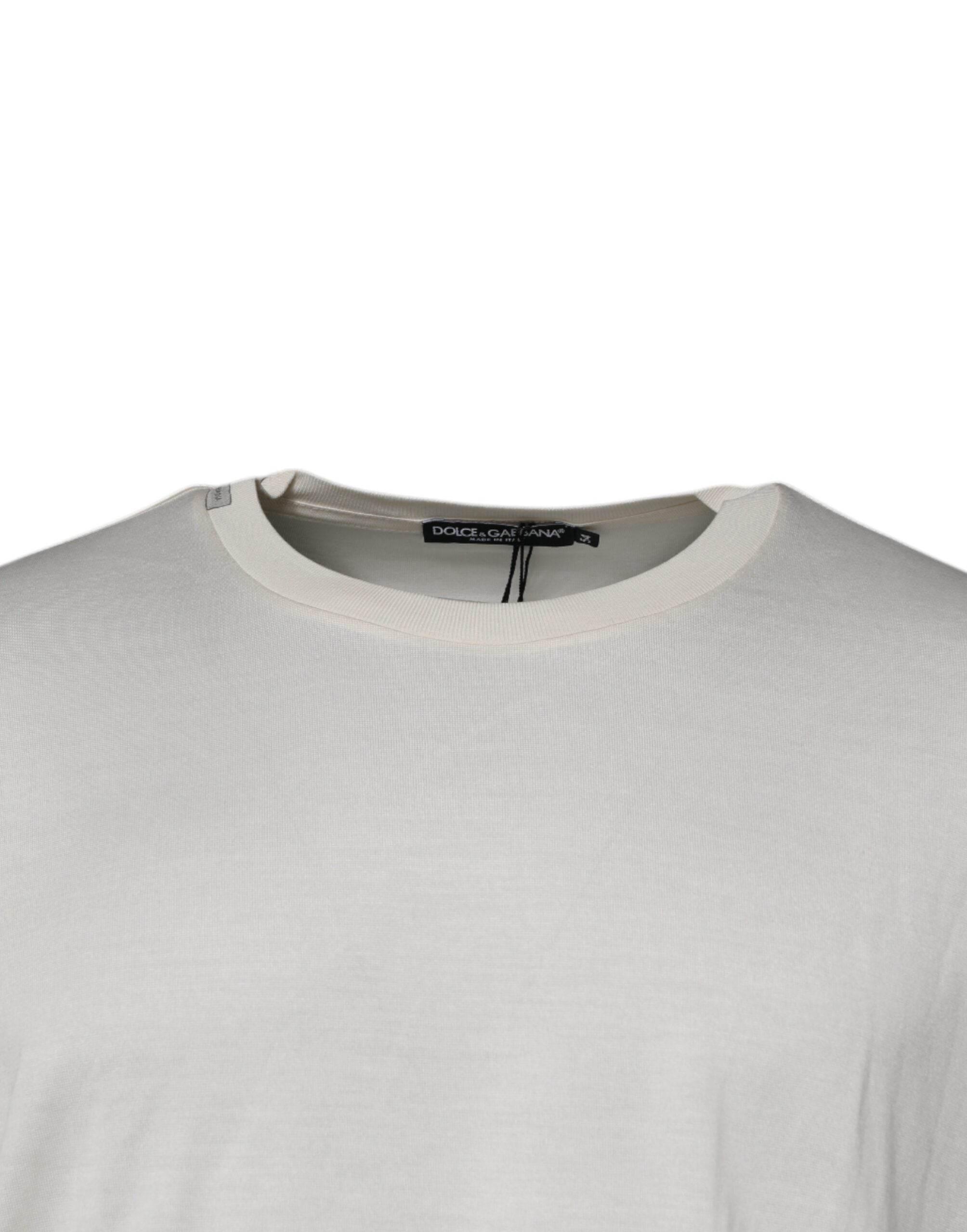 Dolce & Gabbana Off White Silk CrewNeck Short Sleeve T-shirt - Hilstor
