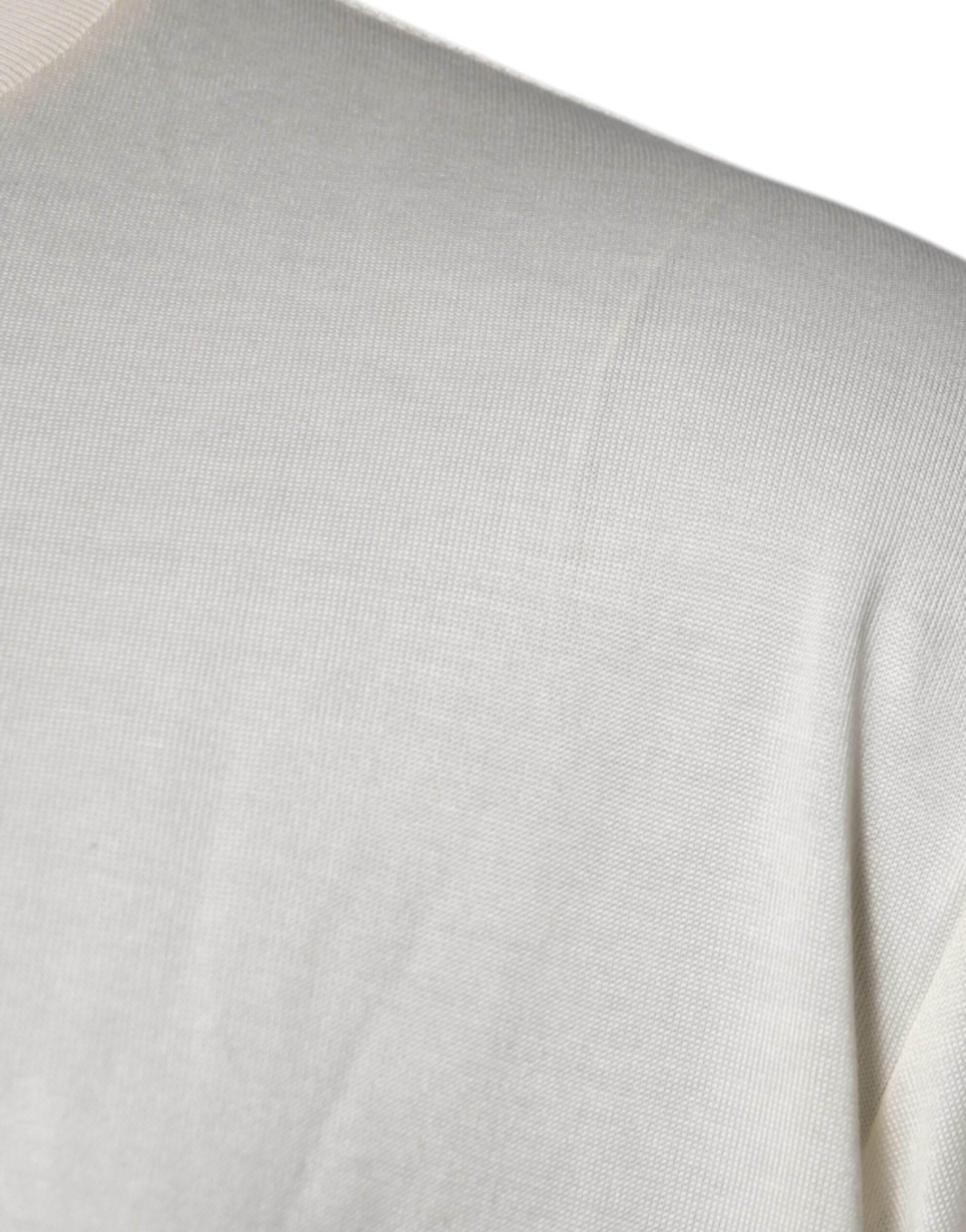 Dolce & Gabbana Off White Silk CrewNeck Short Sleeve T-shirt - Hilstor