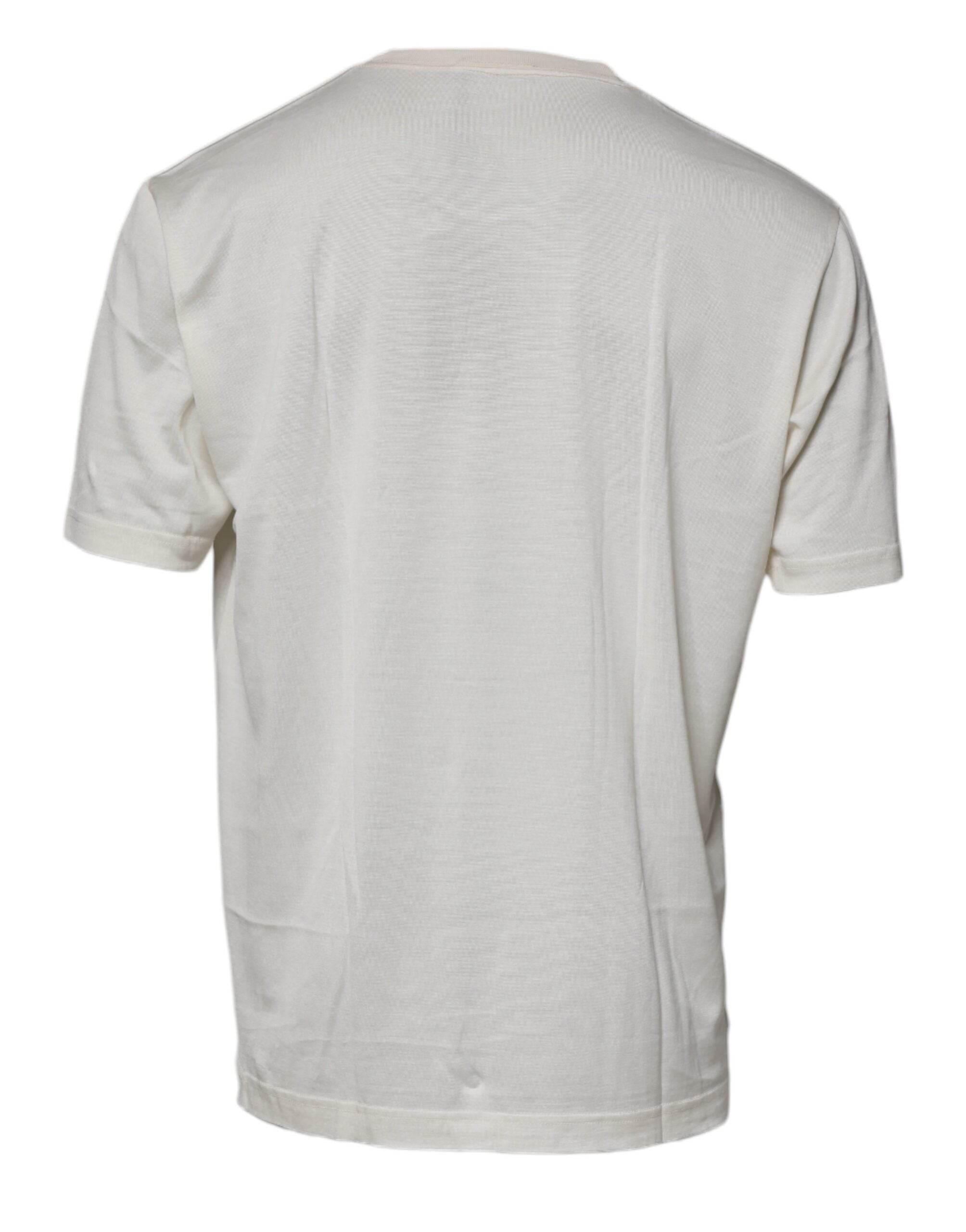 Dolce & Gabbana Off White Silk CrewNeck Short Sleeve T-shirt - Hilstor